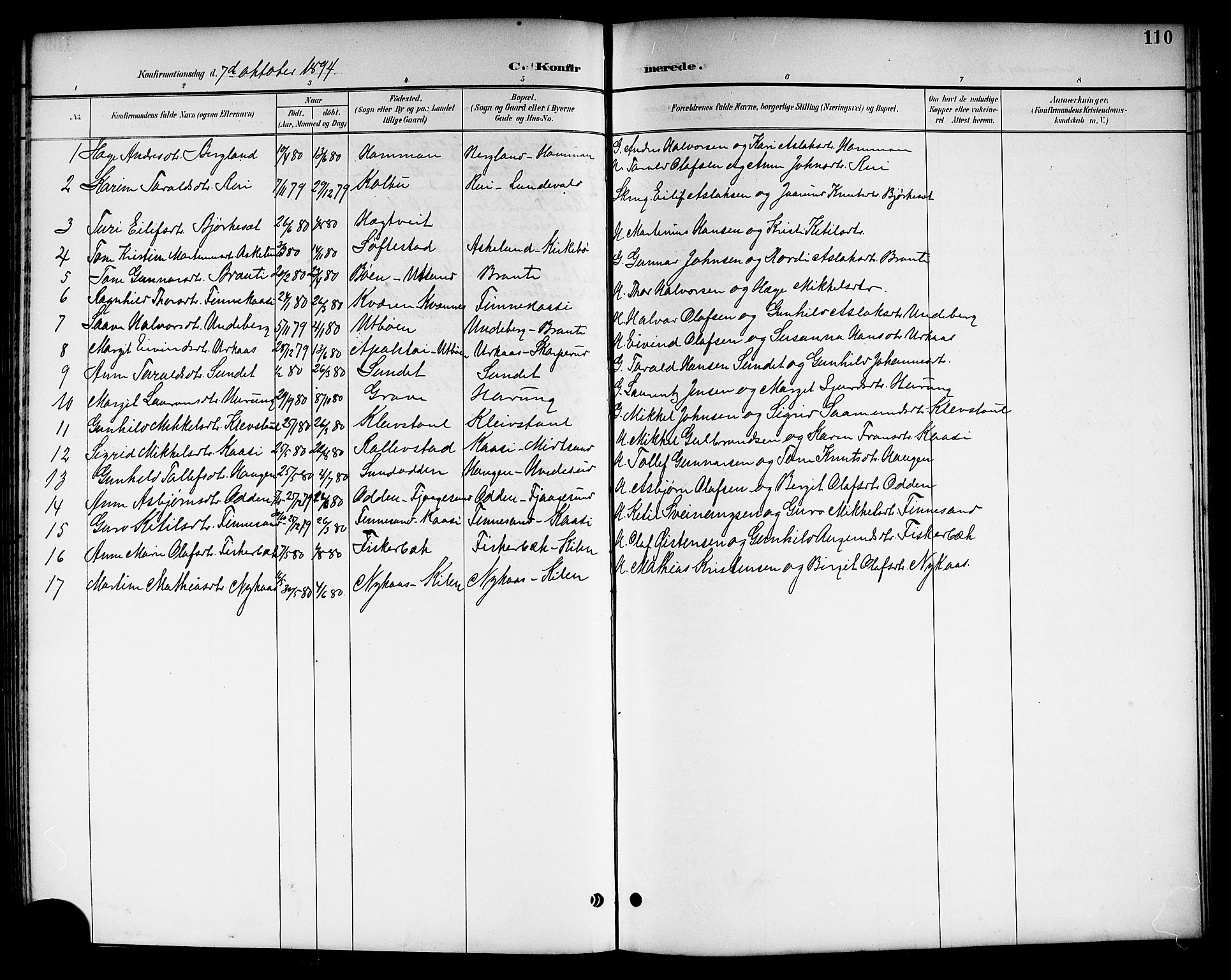 Kviteseid kirkebøker, SAKO/A-276/G/Ga/L0002: Parish register (copy) no. I 2, 1893-1918, p. 110