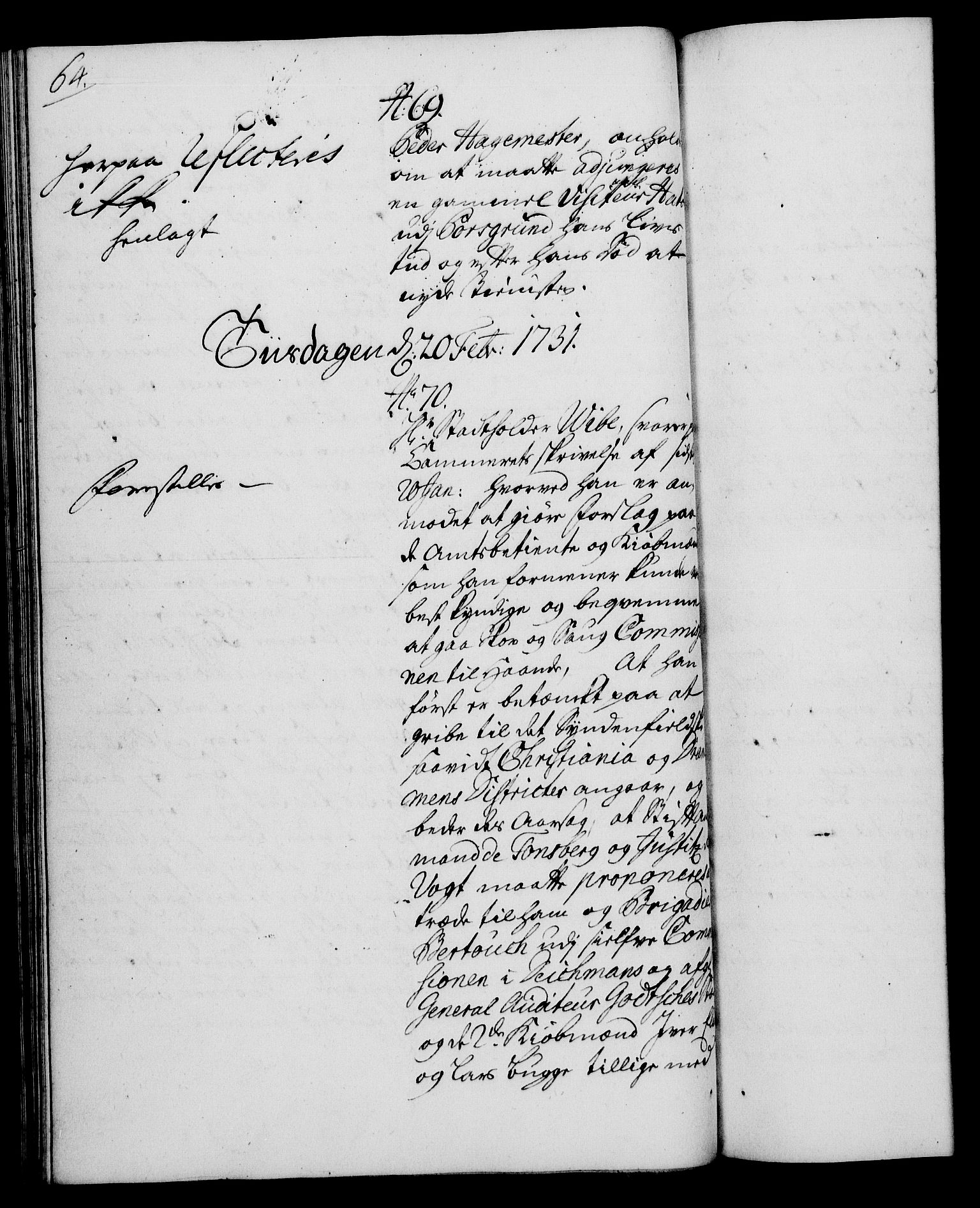 Rentekammeret, Kammerkanselliet, RA/EA-3111/G/Gh/Gha/L0013: Norsk ekstraktmemorialprotokoll (merket RK 53.58), 1731, p. 64