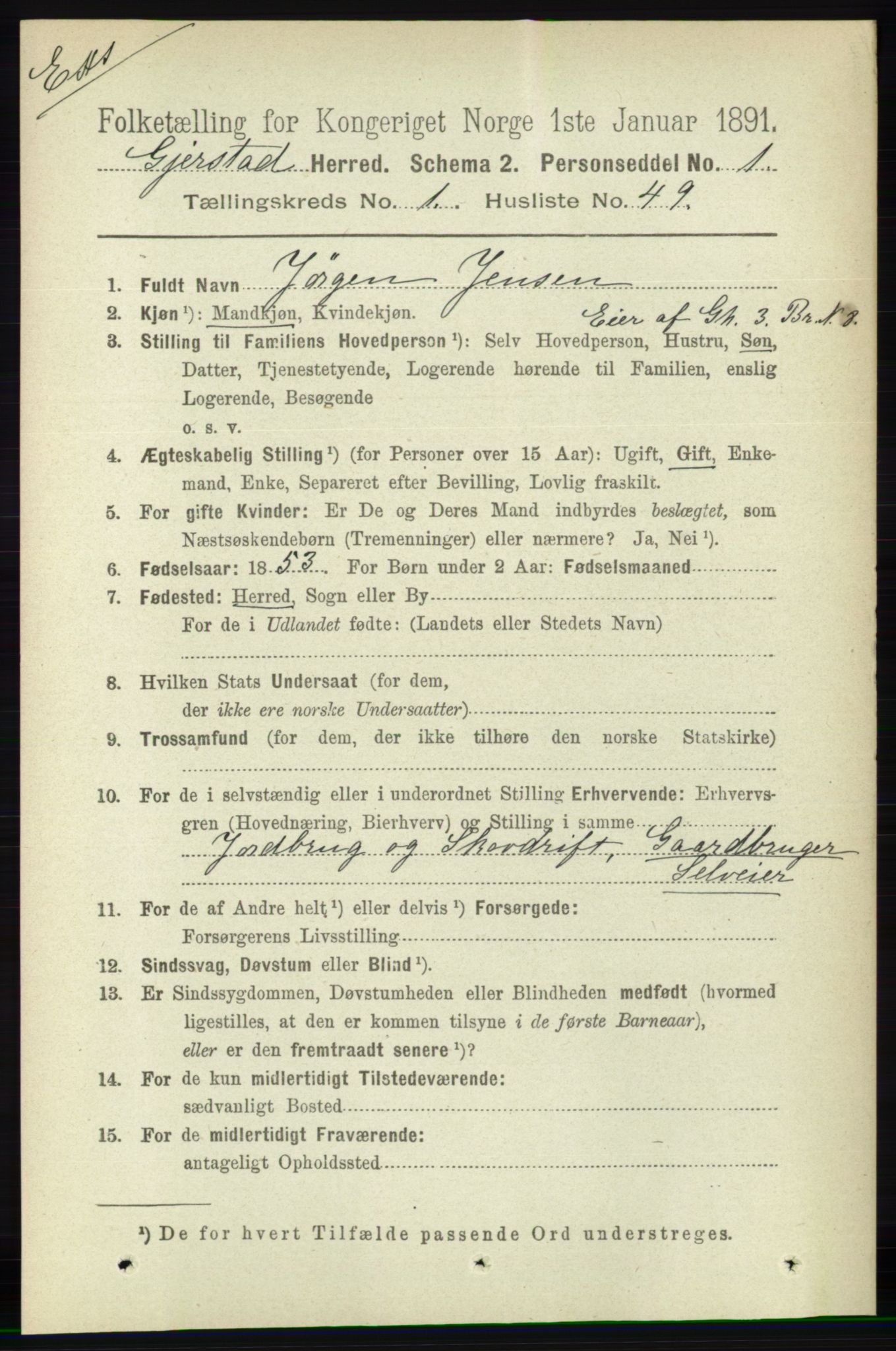 RA, Census 1891 for Nedenes amt: Gjenparter av personsedler for beslektede ektefeller, menn, 1891, p. 38