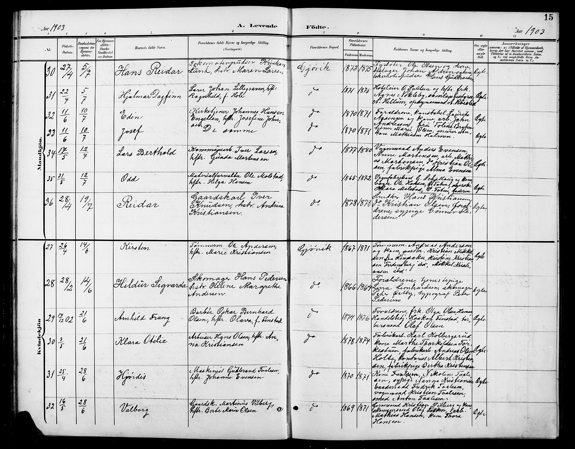 Vardal prestekontor, AV/SAH-PREST-100/H/Ha/Hab/L0012: Parish register (copy) no. 12, 1902-1911, p. 15