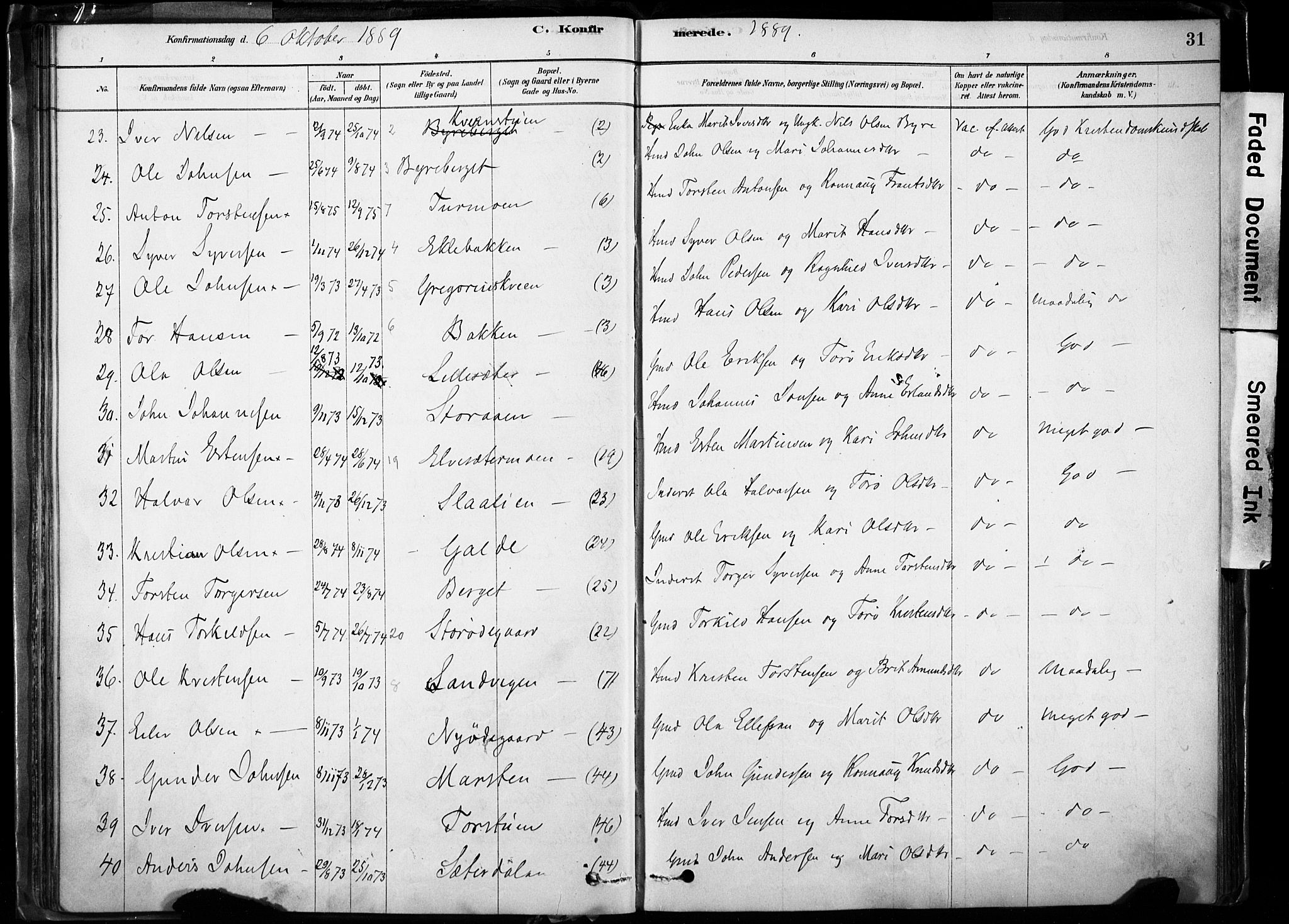 Lom prestekontor, SAH/PREST-070/K/L0009: Parish register (official) no. 9, 1878-1907, p. 31