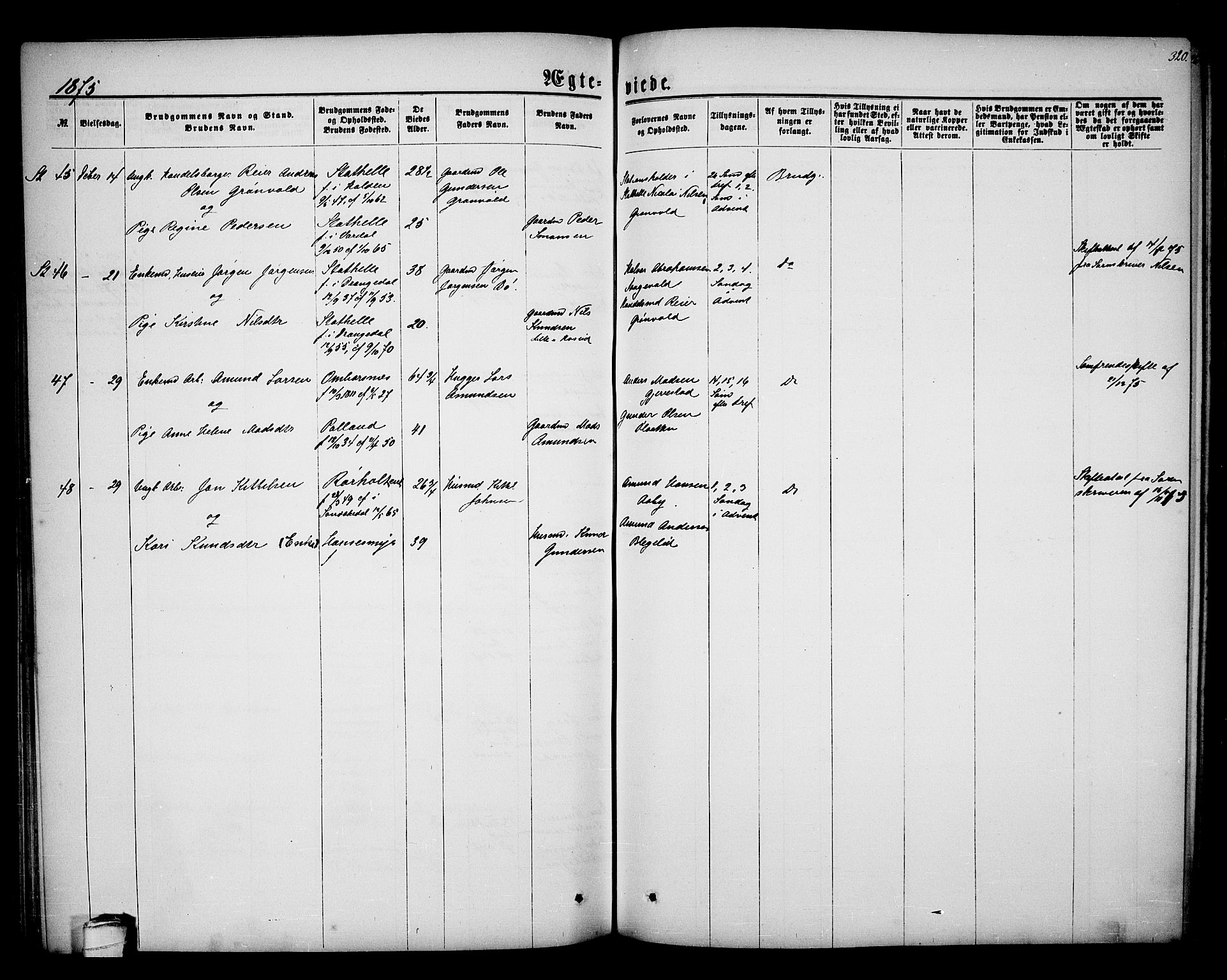 Bamble kirkebøker, AV/SAKO-A-253/G/Ga/L0006: Parish register (copy) no. I 6, 1860-1876, p. 320