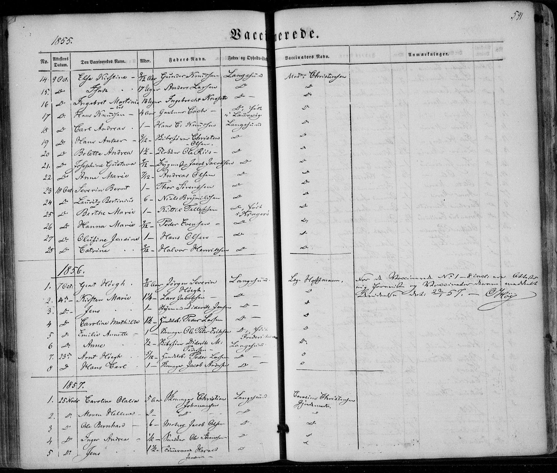 Bamble kirkebøker, SAKO/A-253/F/Fa/L0005: Parish register (official) no. I 5, 1854-1869, p. 591