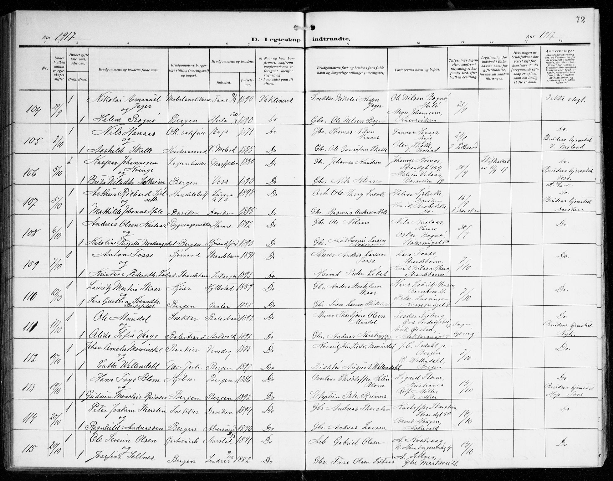 Johanneskirken sokneprestembete, AV/SAB-A-76001/H/Haa/L0013: Parish register (official) no. D 2, 1912-1929, p. 72