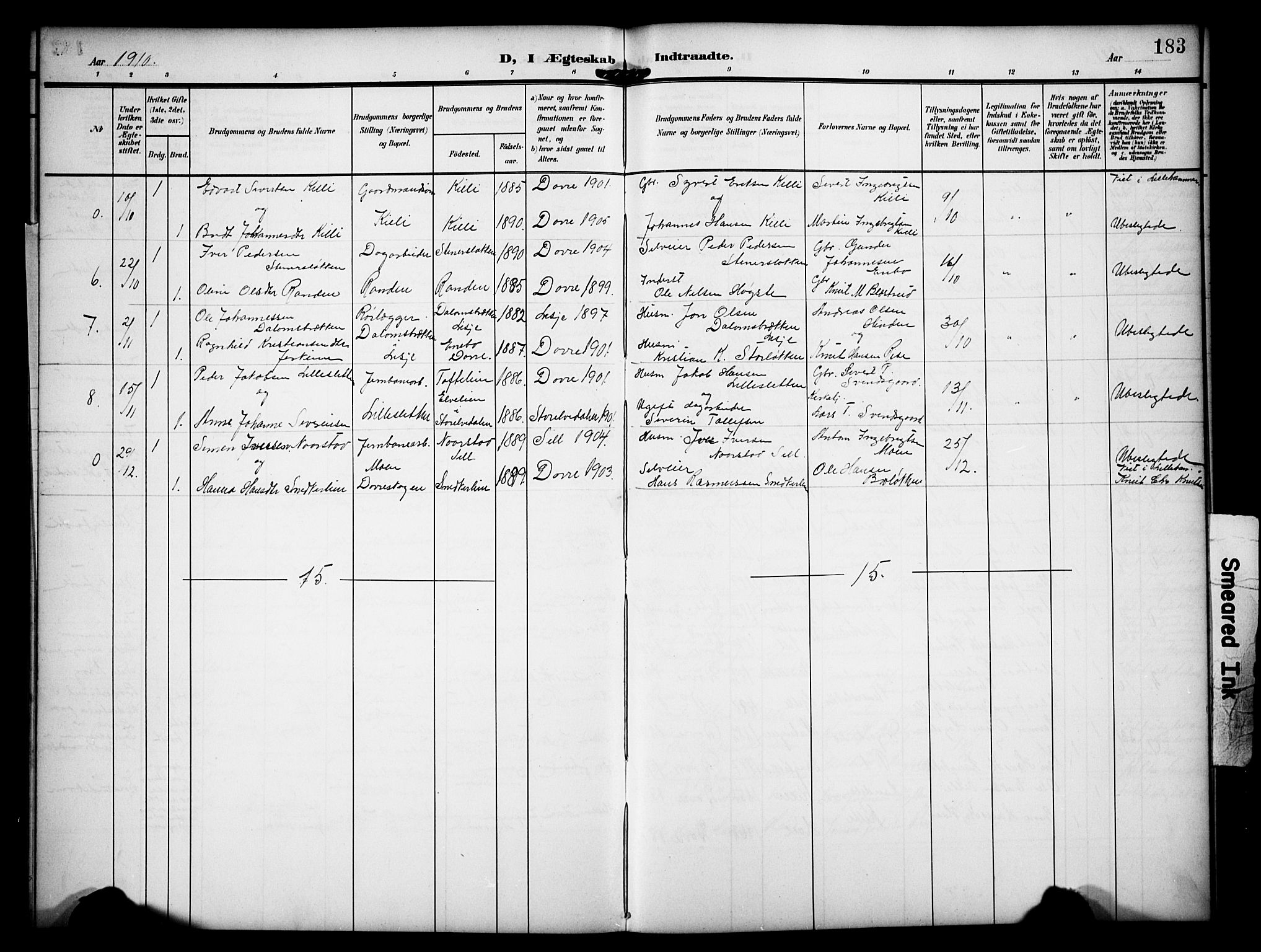 Dovre prestekontor, AV/SAH-PREST-066/H/Ha/Hab/L0003: Parish register (copy) no. 3, 1907-1929, p. 183