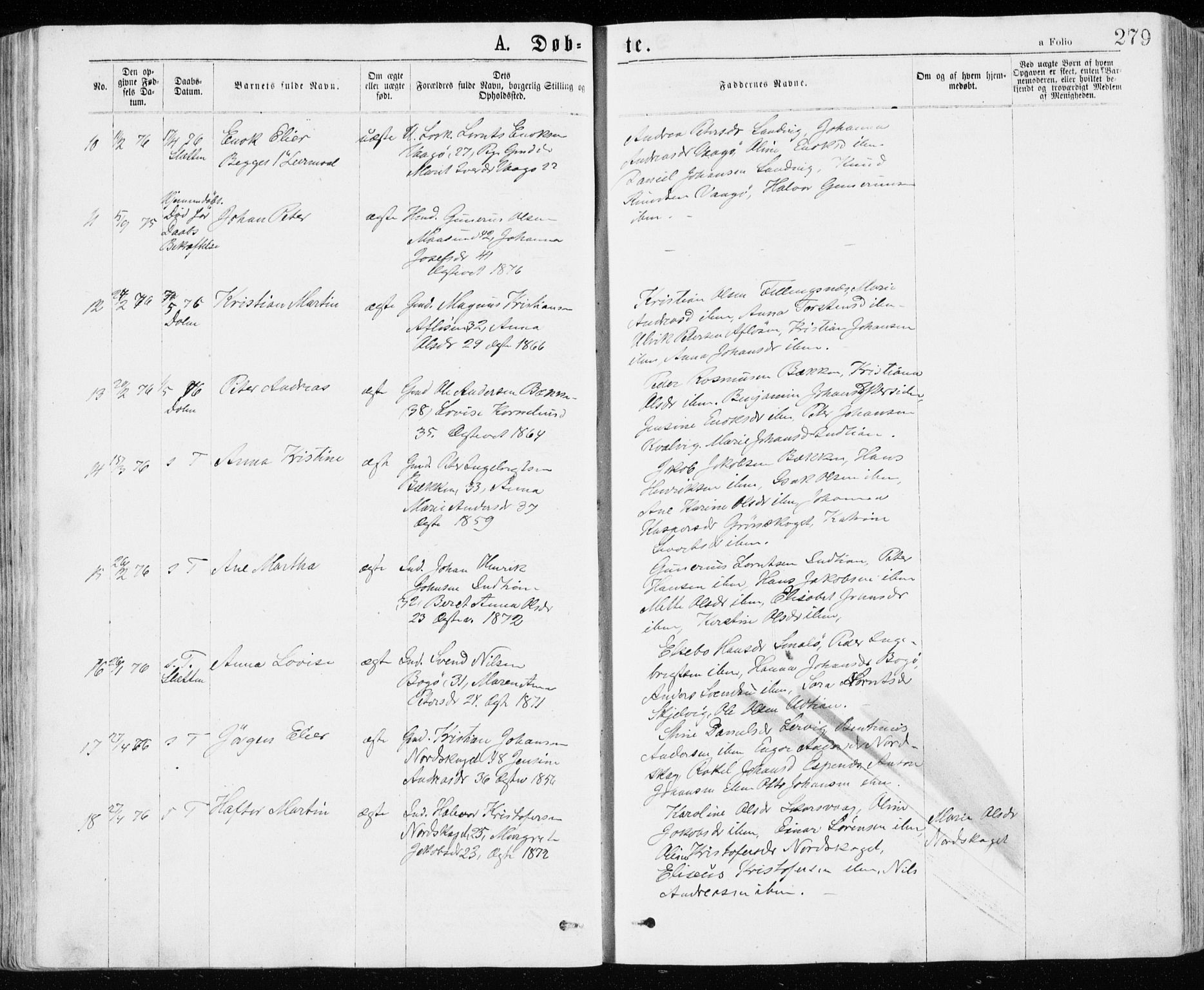 Ministerialprotokoller, klokkerbøker og fødselsregistre - Sør-Trøndelag, SAT/A-1456/640/L0576: Parish register (official) no. 640A01, 1846-1876, p. 279