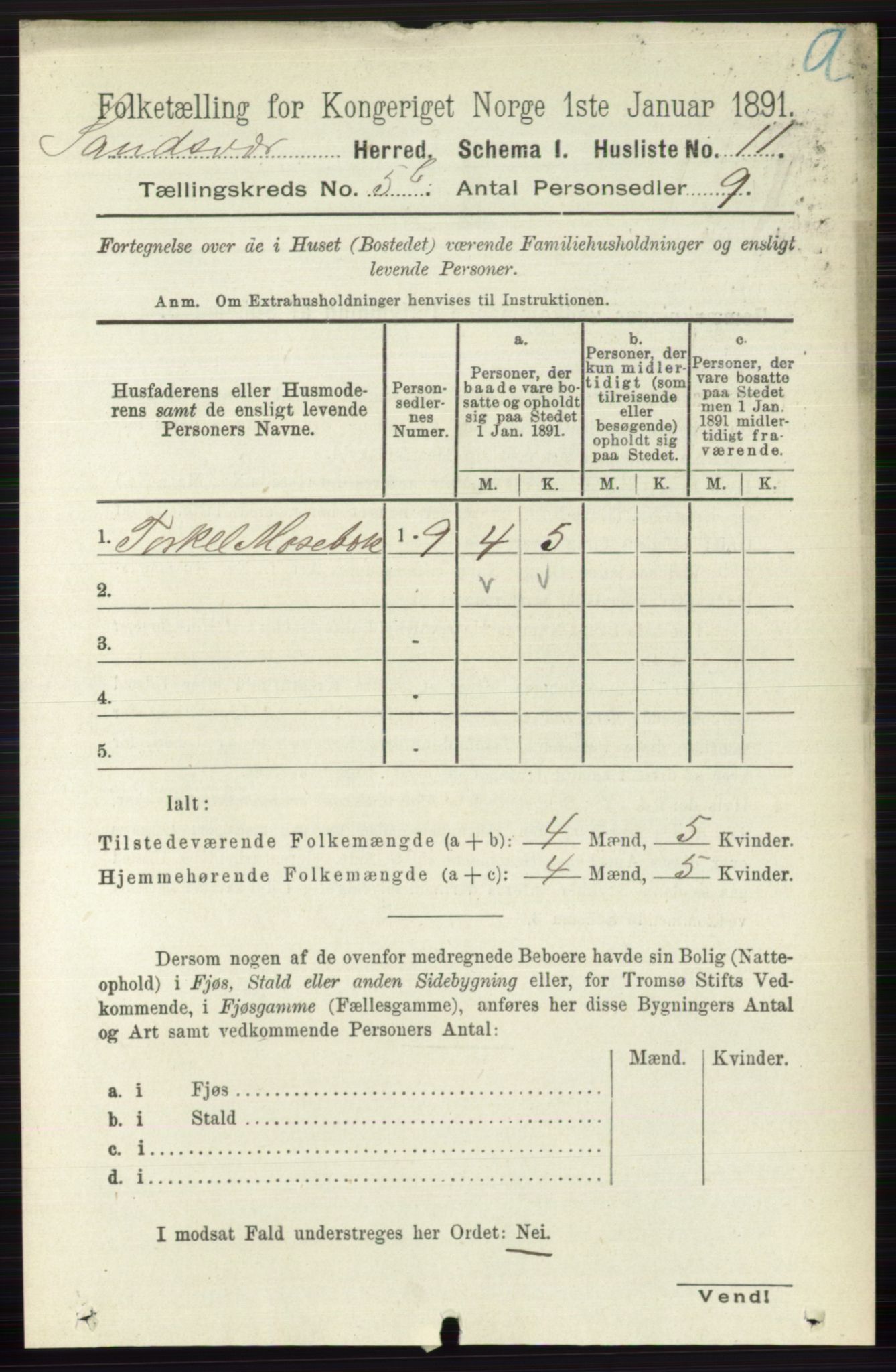 RA, 1891 census for 0629 Sandsvær, 1891, p. 2690