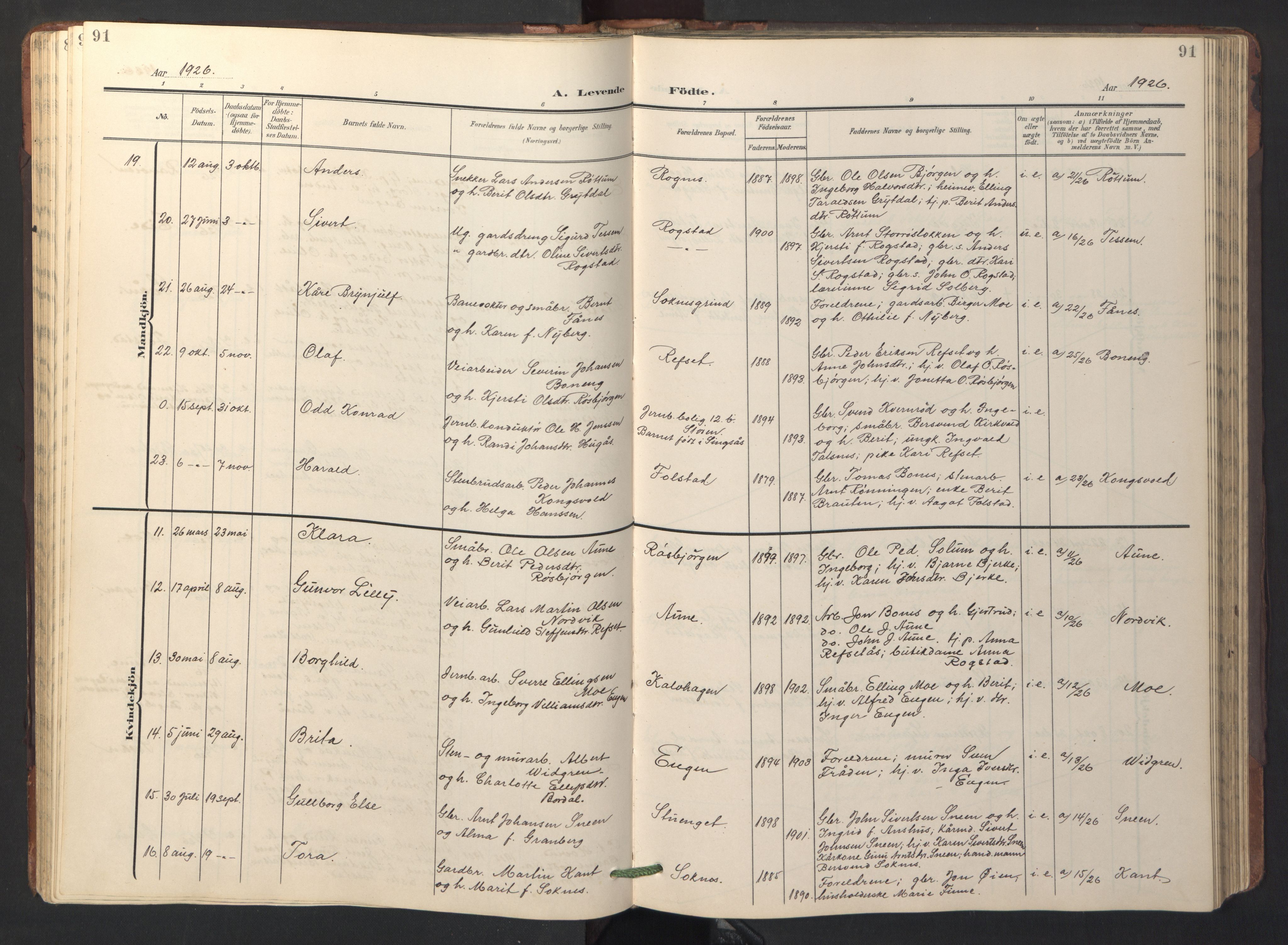 Ministerialprotokoller, klokkerbøker og fødselsregistre - Sør-Trøndelag, SAT/A-1456/687/L1019: Parish register (copy) no. 687C03, 1904-1931, p. 91