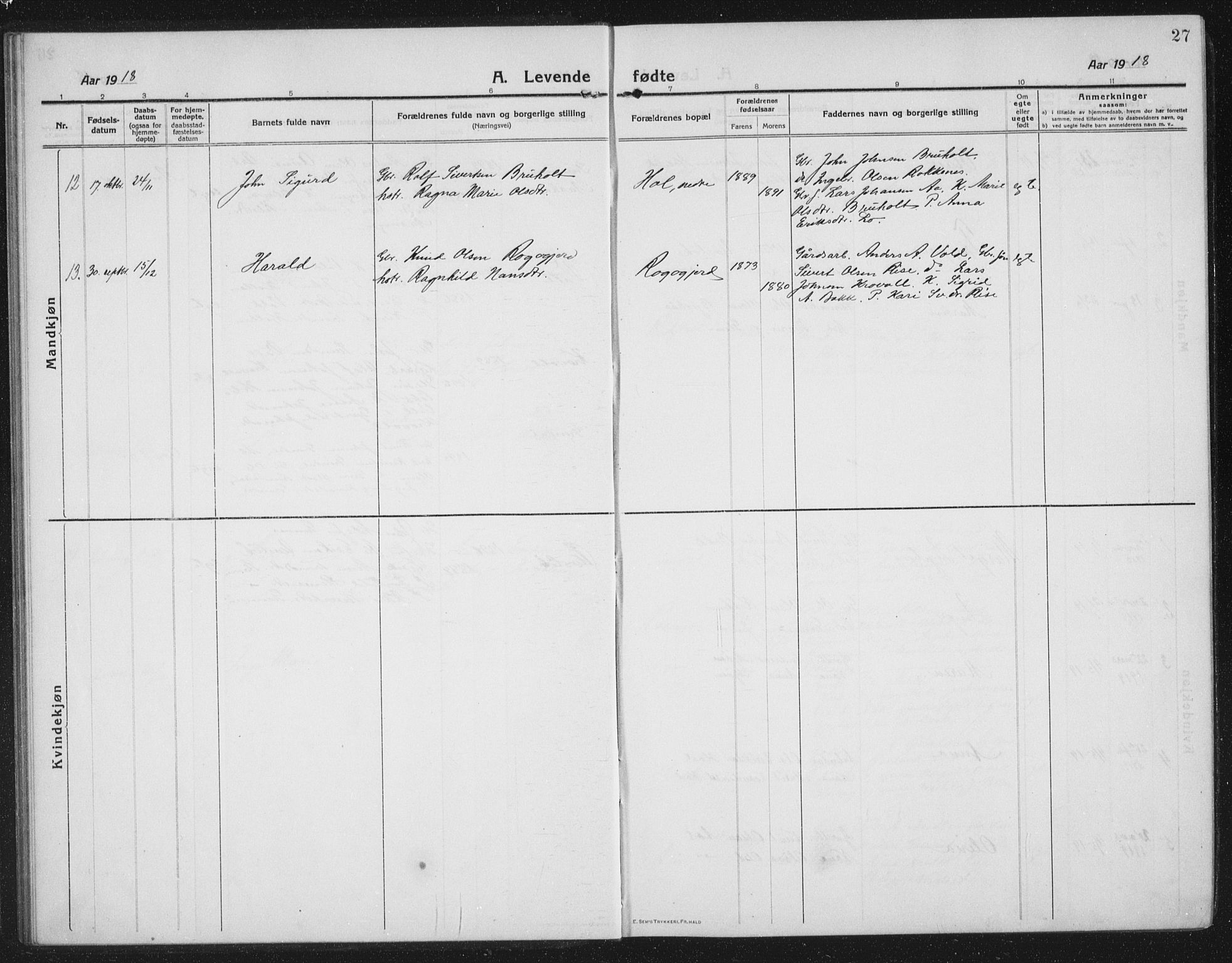 Ministerialprotokoller, klokkerbøker og fødselsregistre - Sør-Trøndelag, SAT/A-1456/674/L0877: Parish register (copy) no. 674C04, 1913-1940, p. 27