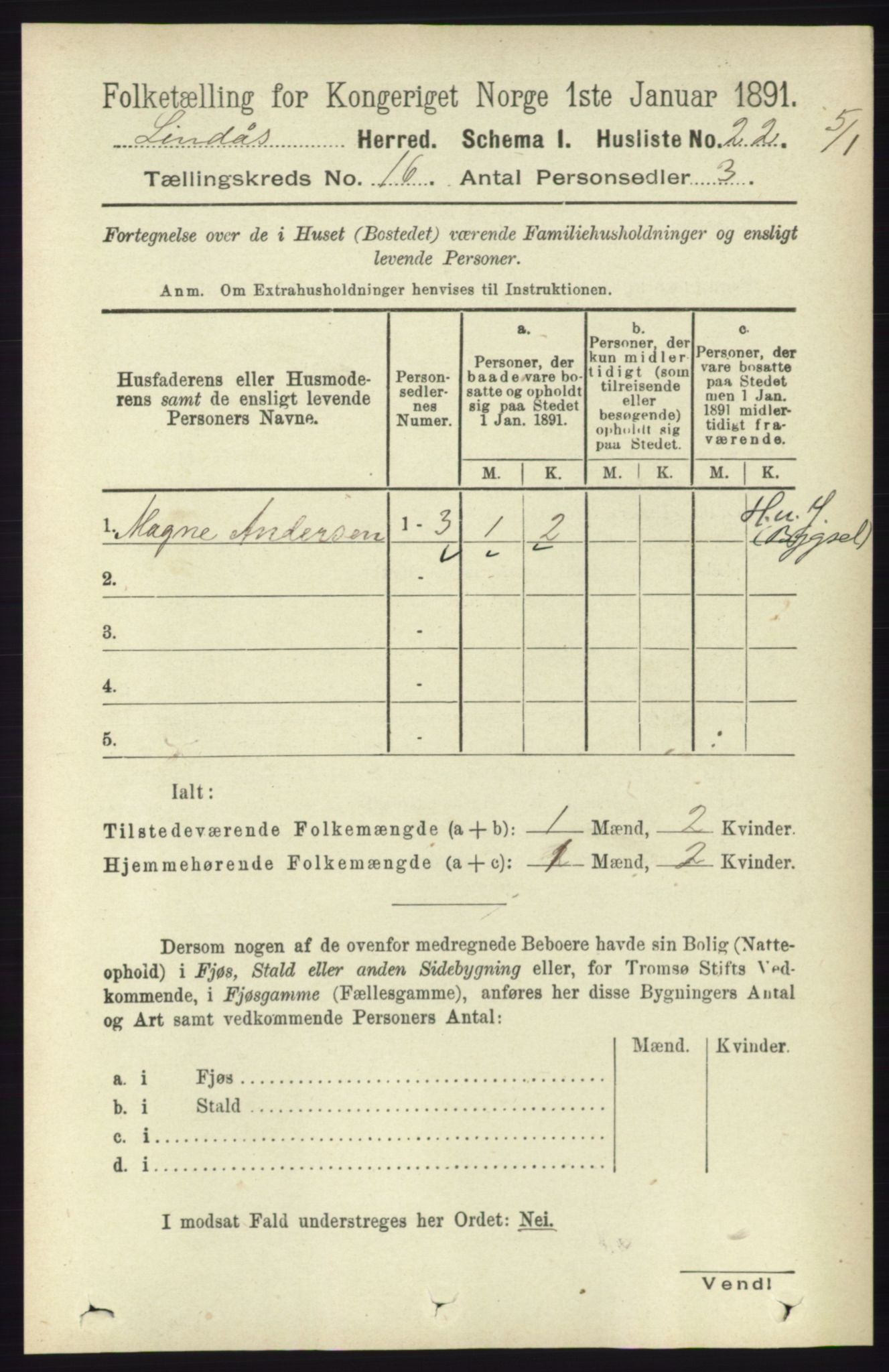 RA, 1891 census for 1263 Lindås, 1891, p. 5662