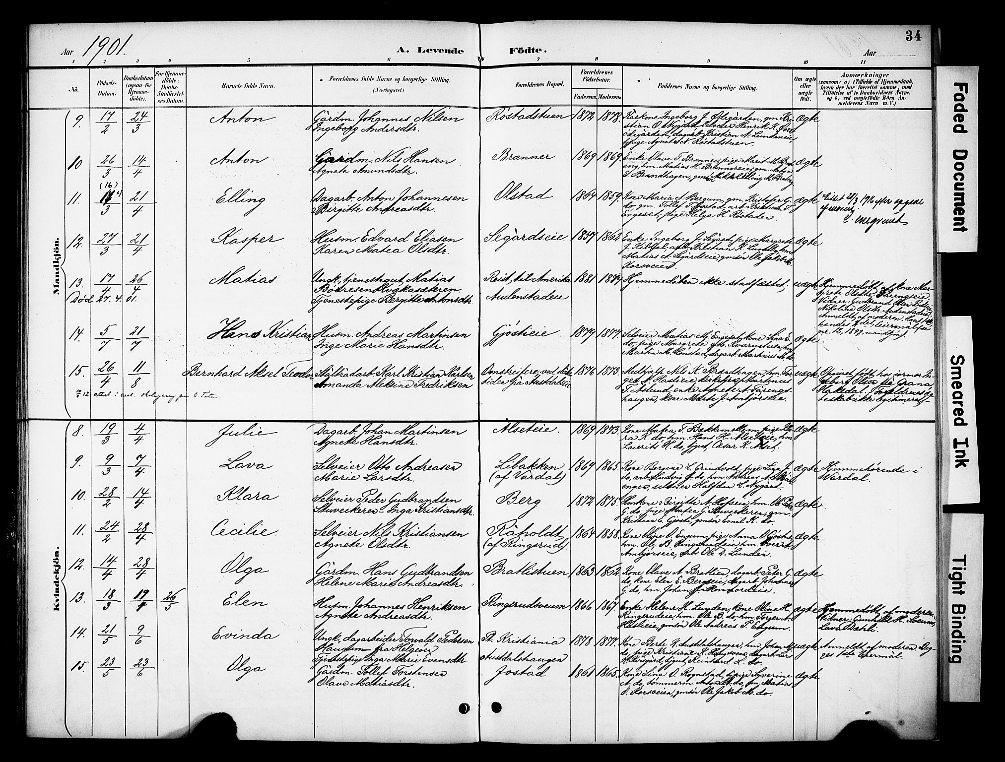 Biri prestekontor, SAH/PREST-096/H/Ha/Haa/L0008: Parish register (official) no. 8, 1894-1901, p. 34