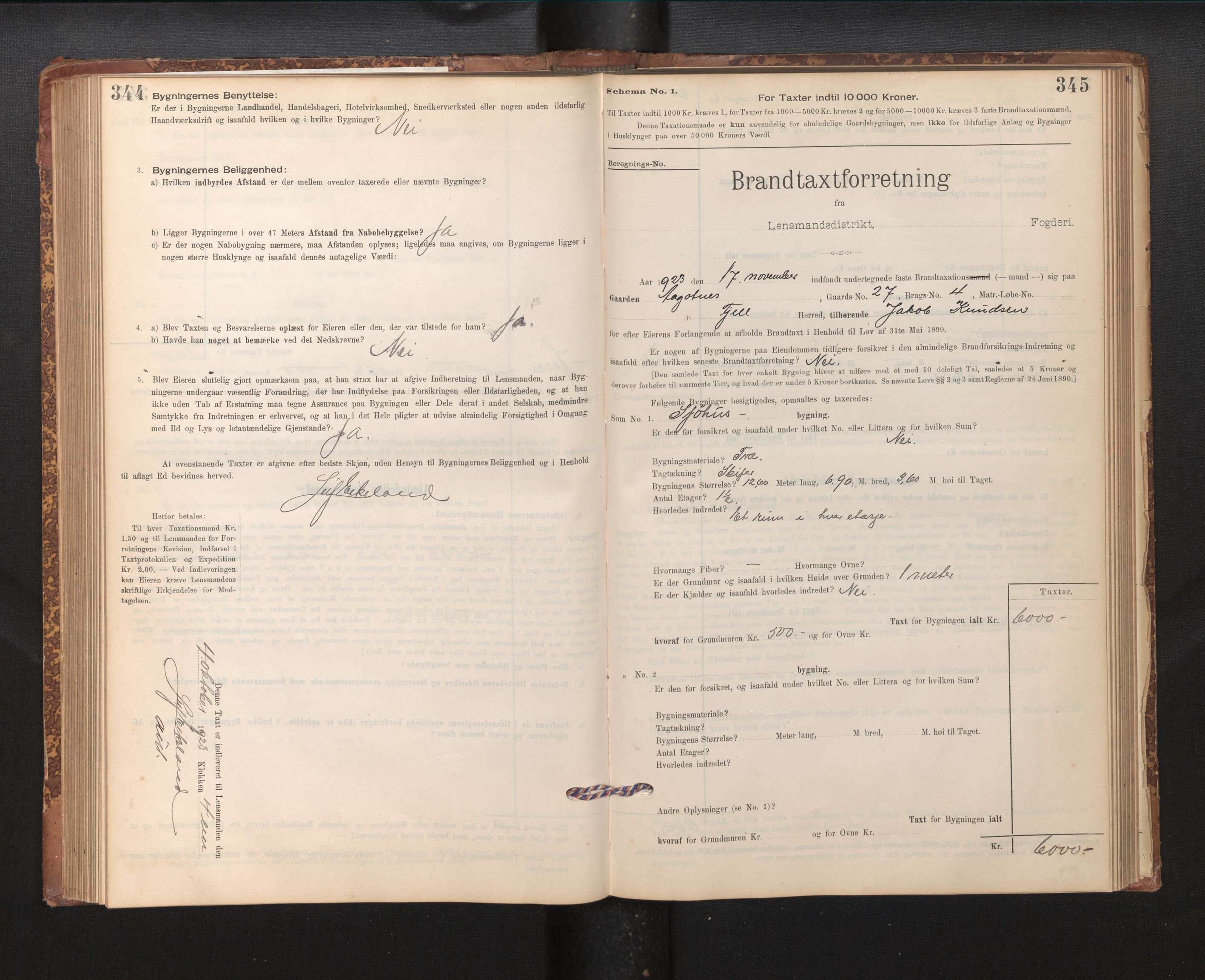 Lensmannen i Fjell, SAB/A-32301/0012/L0005: Branntakstprotokoll, skjematakst, 1895-1931, p. 344-345