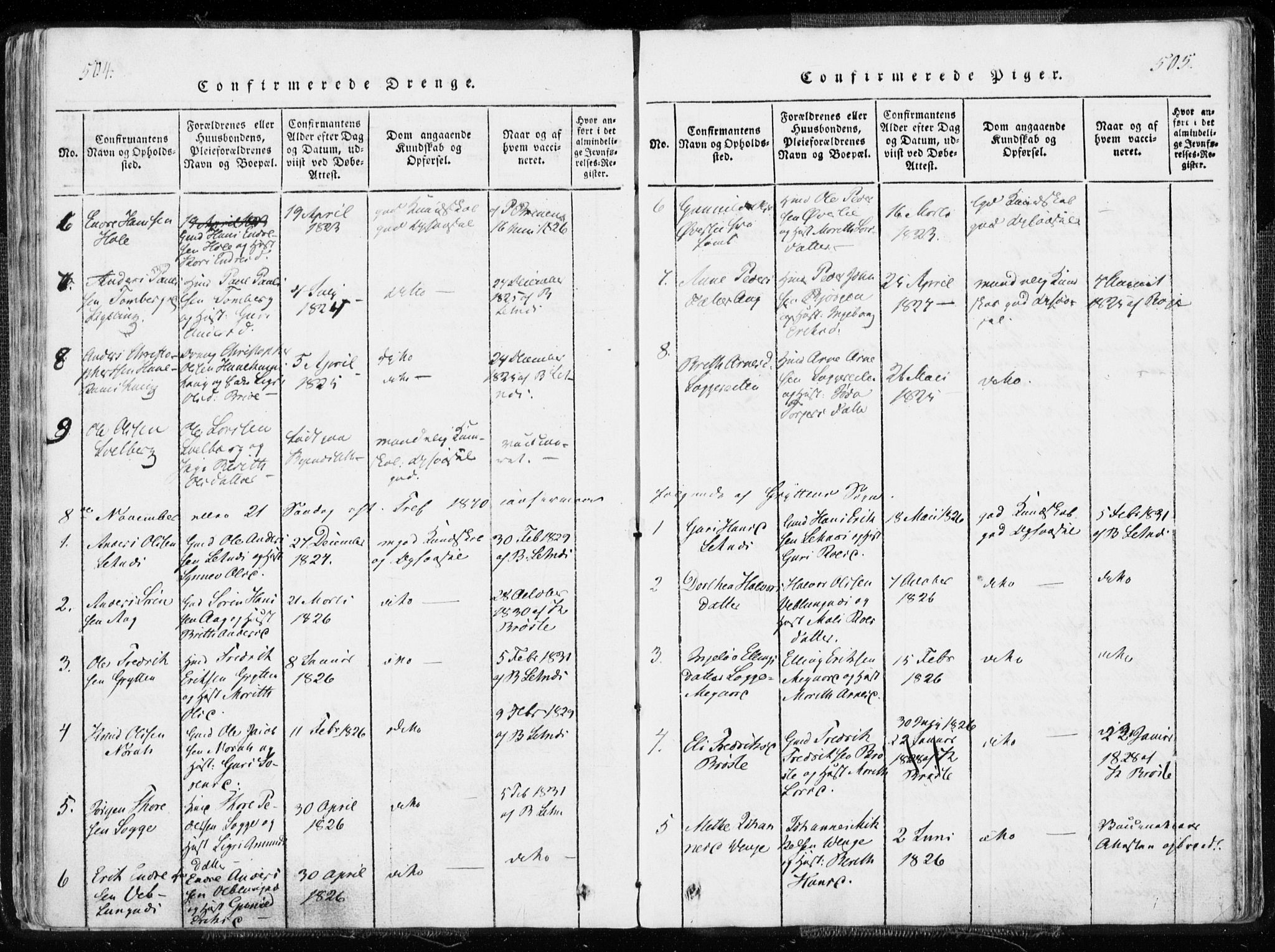 Ministerialprotokoller, klokkerbøker og fødselsregistre - Møre og Romsdal, SAT/A-1454/544/L0571: Parish register (official) no. 544A04, 1818-1853, p. 504-505