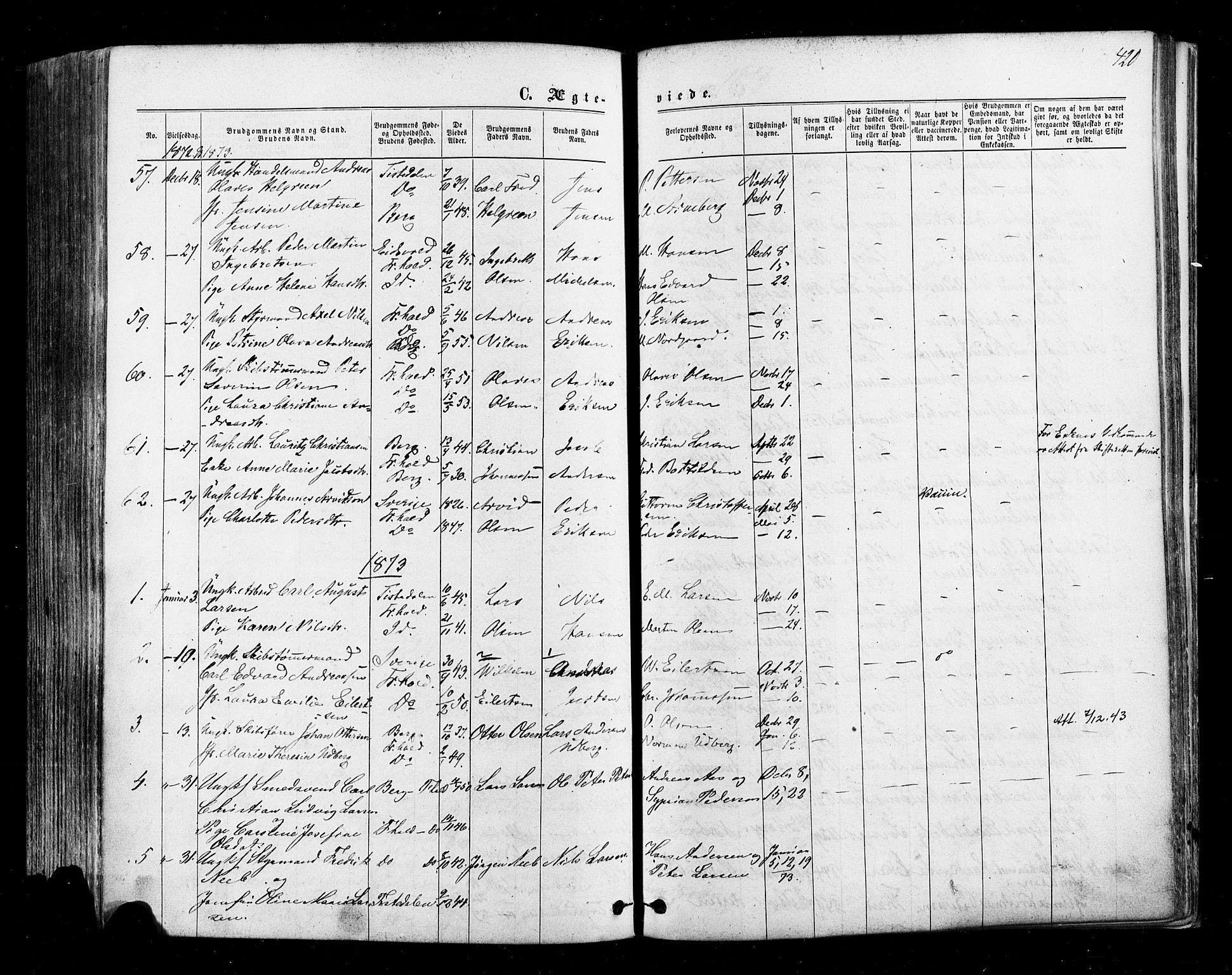Halden prestekontor Kirkebøker, SAO/A-10909/F/Fa/L0009: Parish register (official) no. I 9, 1866-1877, p. 420