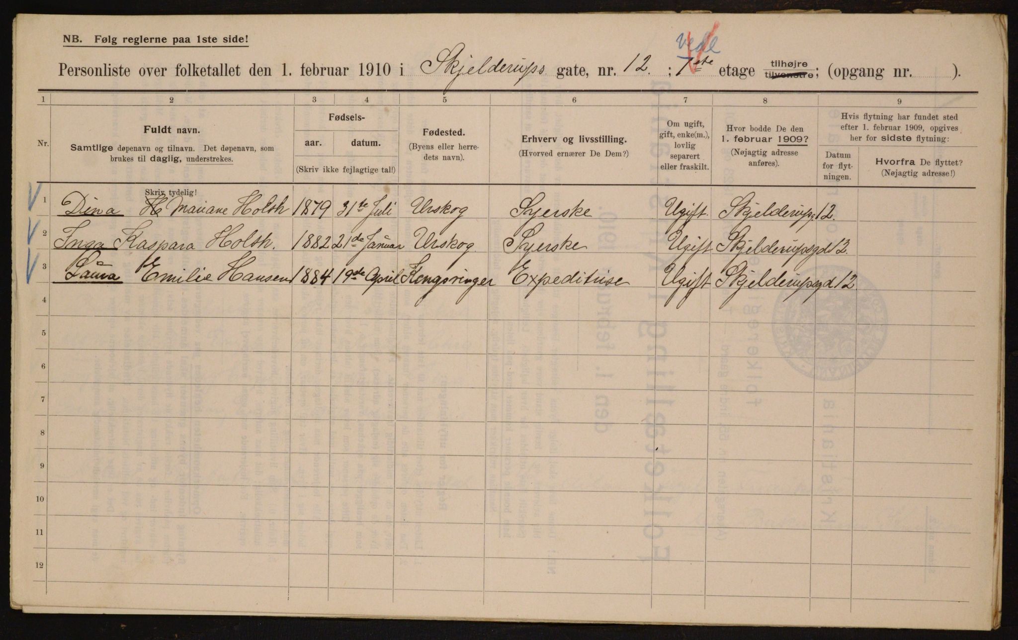 OBA, Municipal Census 1910 for Kristiania, 1910, p. 91373