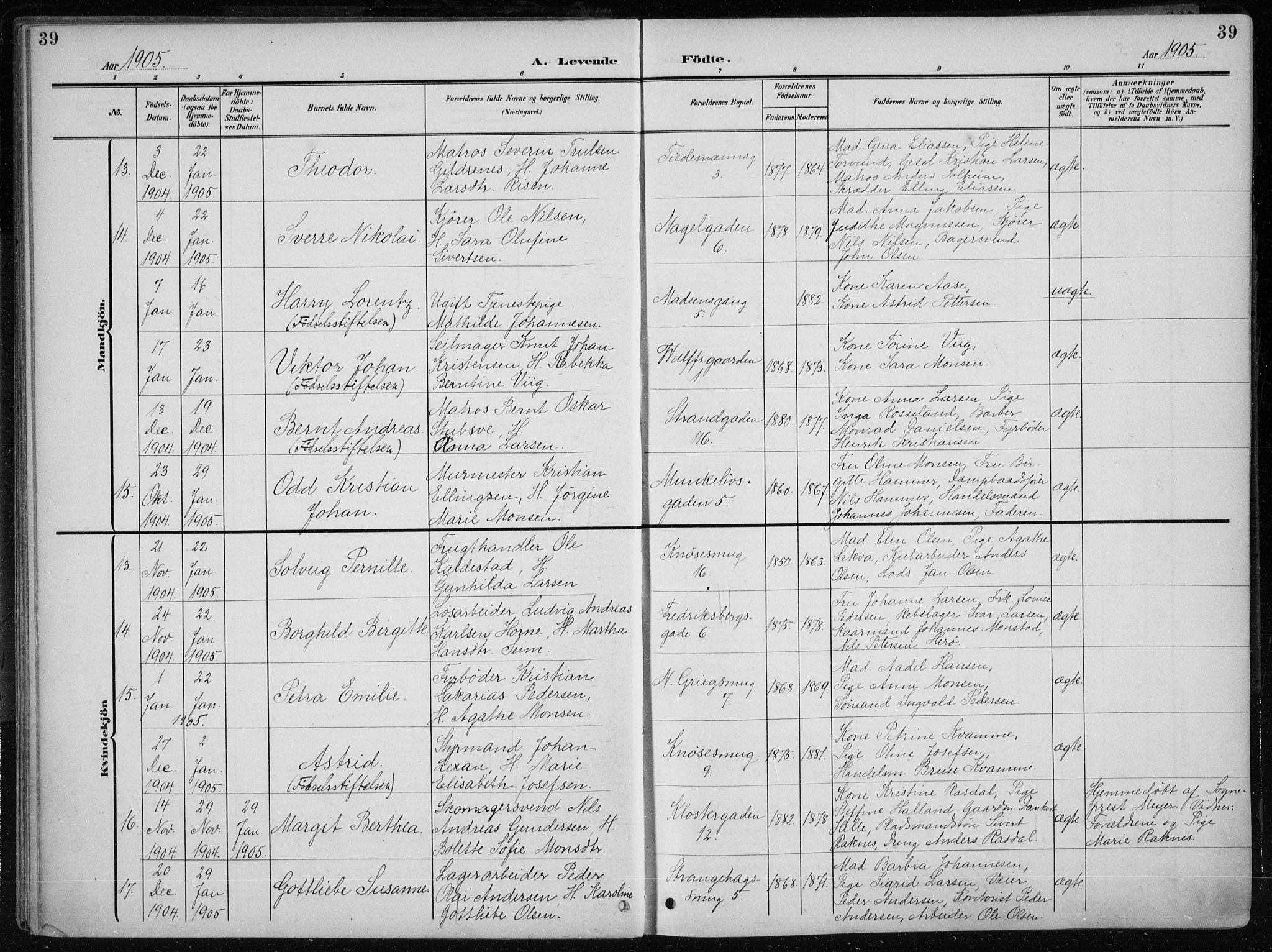 Nykirken Sokneprestembete, AV/SAB-A-77101/H/Haa/L0019: Parish register (official) no. B 7, 1904-1916, p. 39