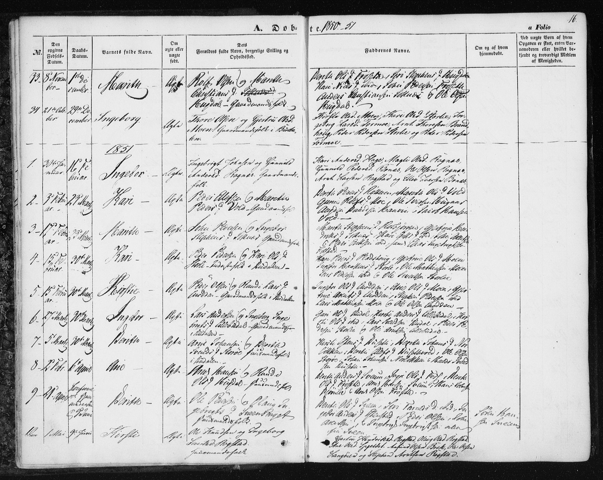 Ministerialprotokoller, klokkerbøker og fødselsregistre - Sør-Trøndelag, SAT/A-1456/687/L1000: Parish register (official) no. 687A06, 1848-1869, p. 16