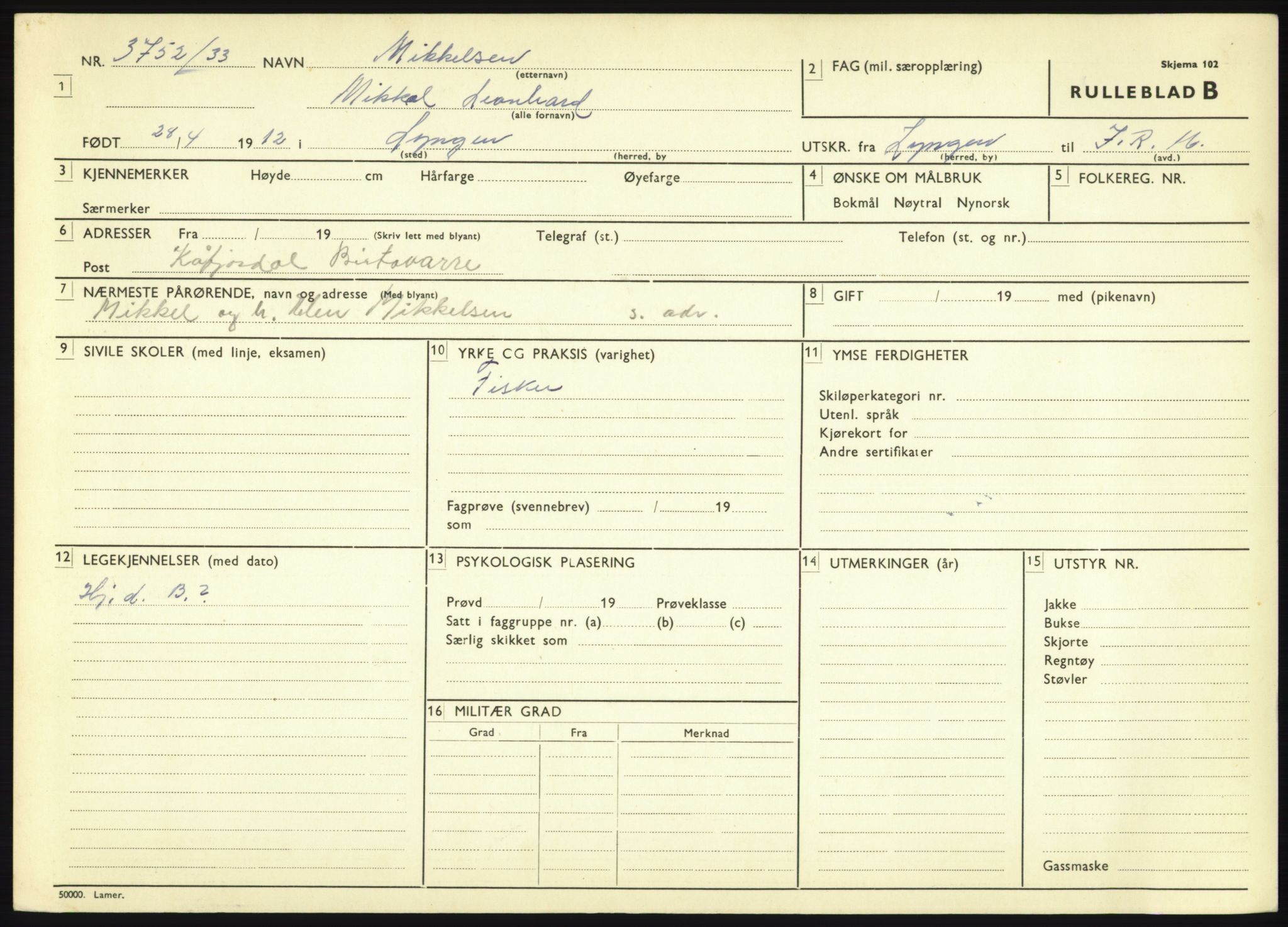Forsvaret, Troms infanteriregiment nr. 16, AV/RA-RAFA-3146/P/Pa/L0017: Rulleblad for regimentets menige mannskaper, årsklasse 1933, 1933, p. 823
