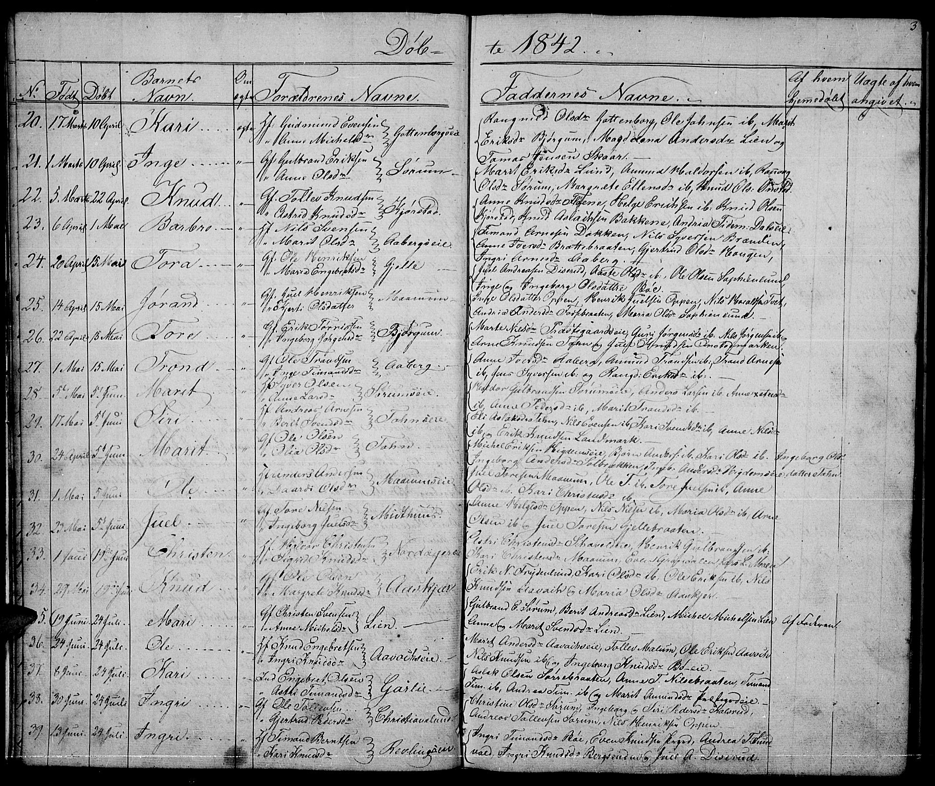 Nord-Aurdal prestekontor, AV/SAH-PREST-132/H/Ha/Hab/L0002: Parish register (copy) no. 2, 1842-1877, p. 3