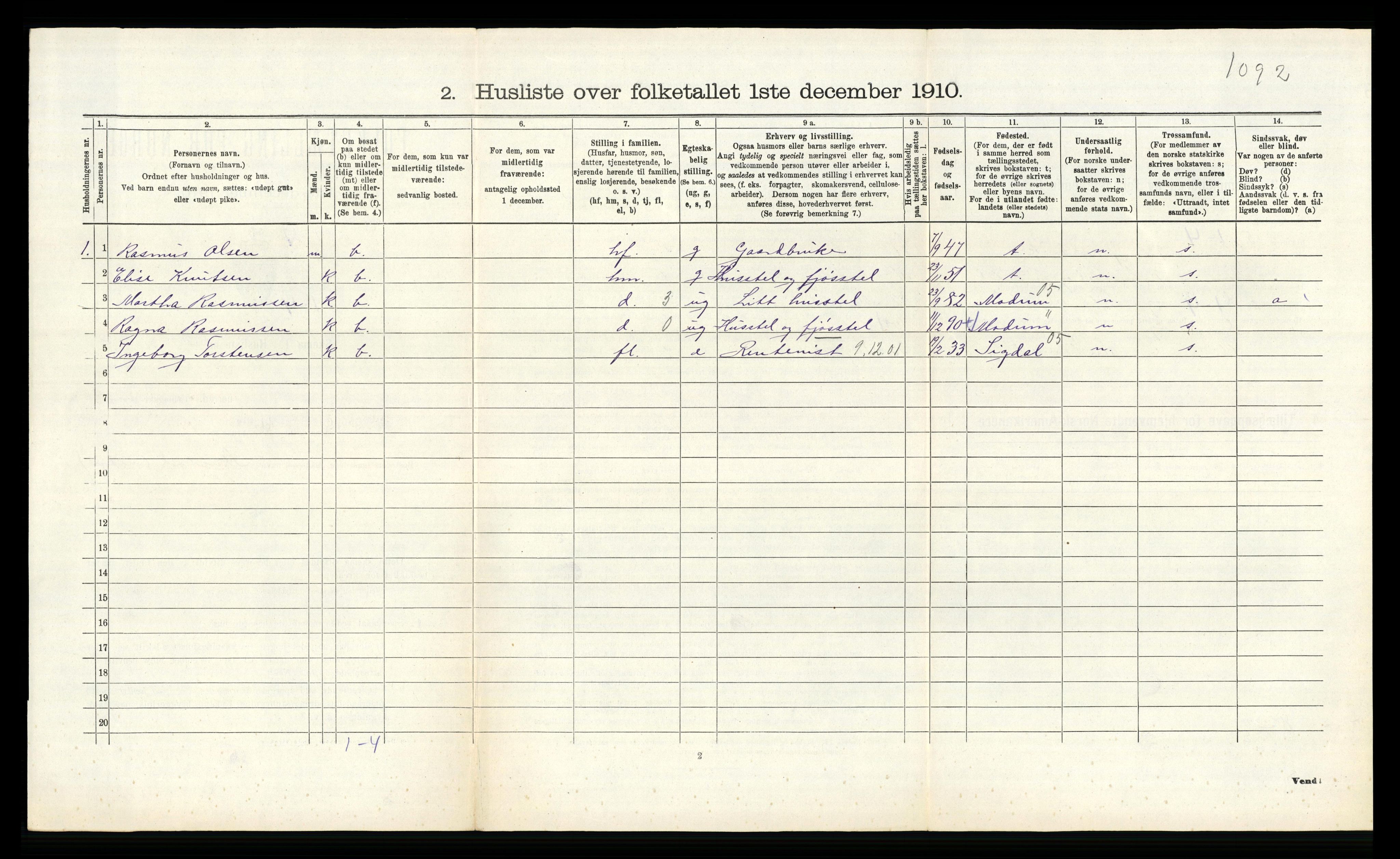 RA, 1910 census for Lier, 1910, p. 2589