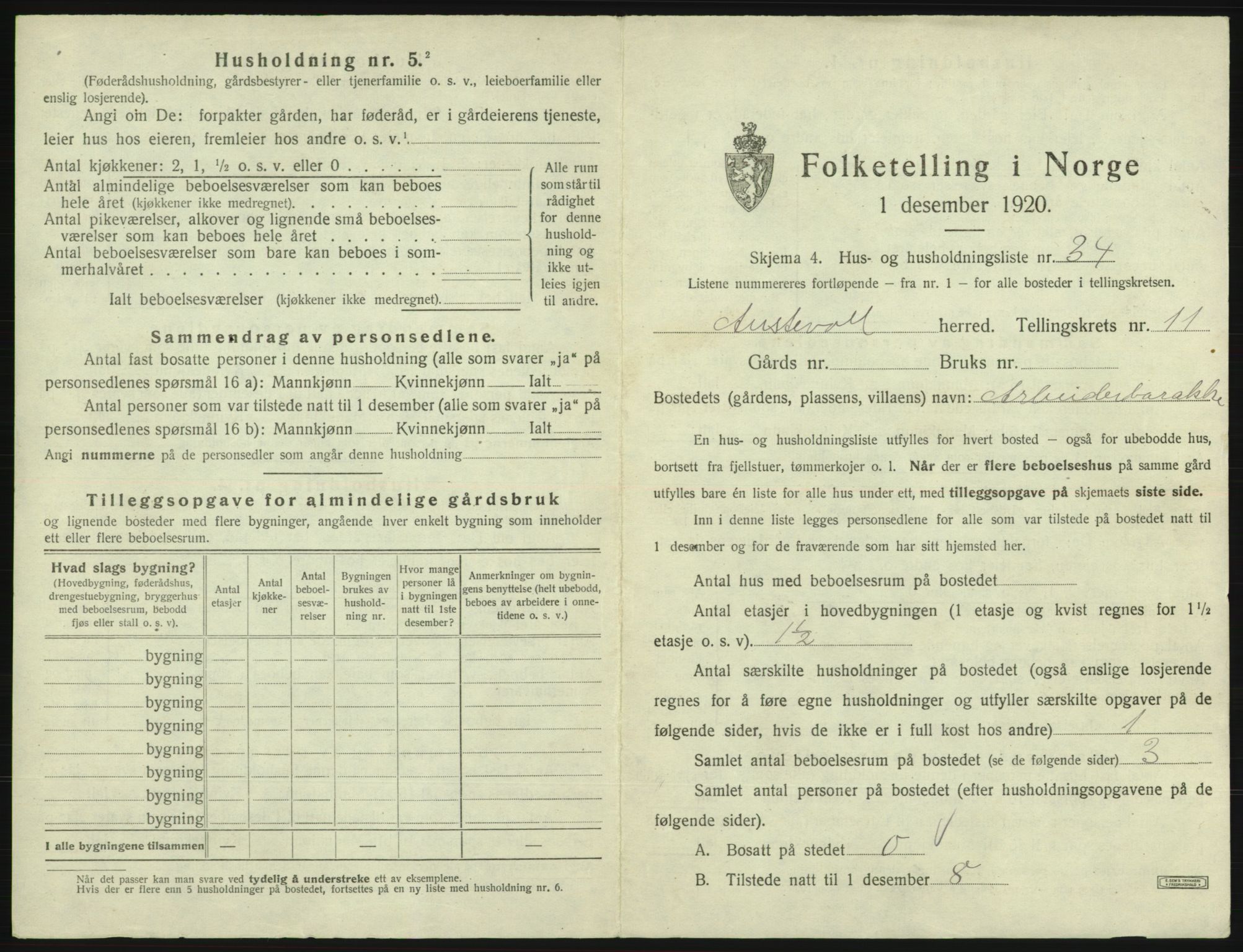 SAB, 1920 census for Austevoll, 1920, p. 879