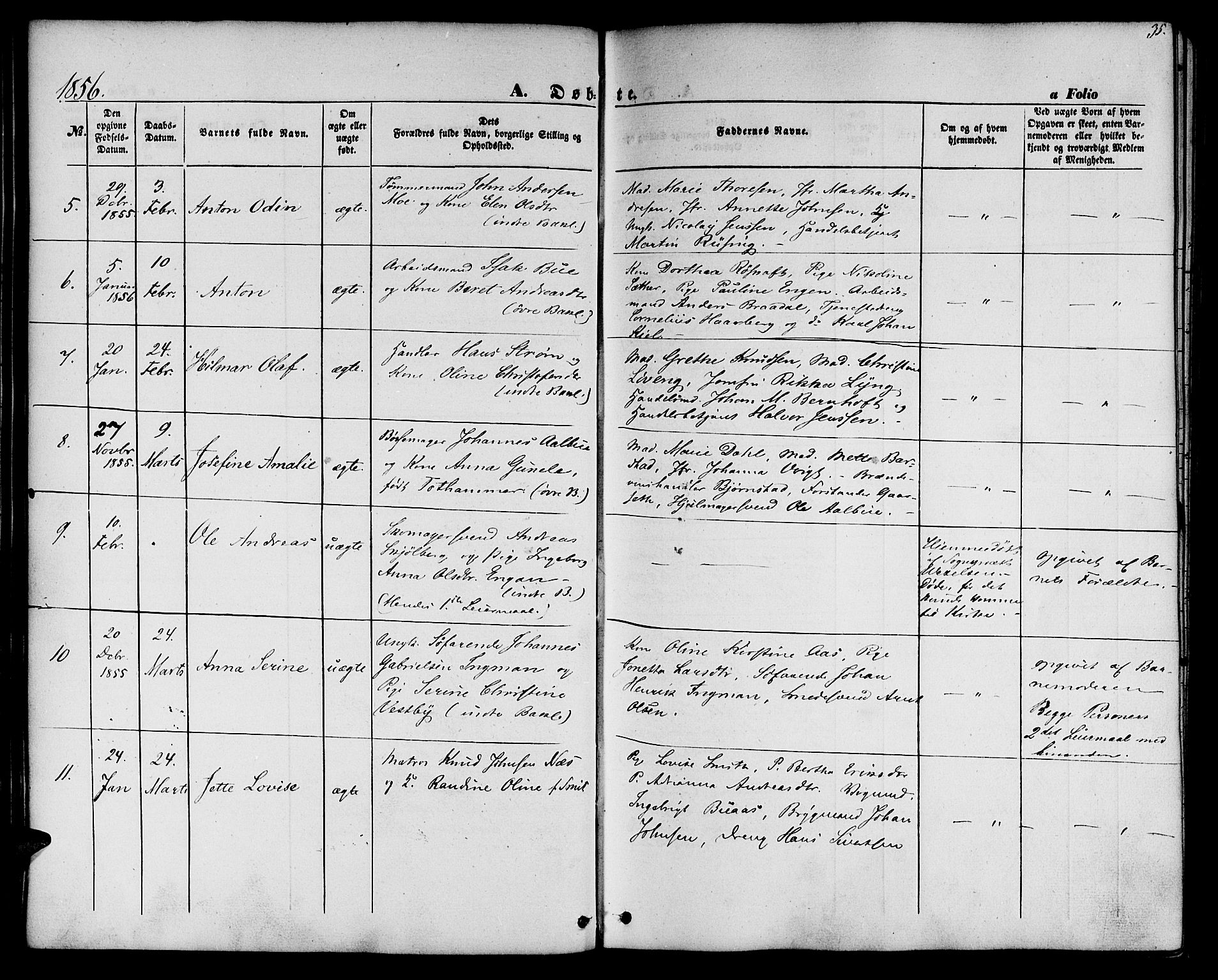 Ministerialprotokoller, klokkerbøker og fødselsregistre - Sør-Trøndelag, SAT/A-1456/604/L0184: Parish register (official) no. 604A05, 1851-1860, p. 35