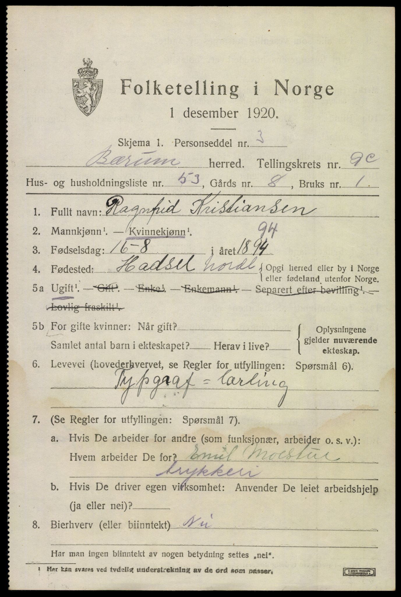 SAO, 1920 census for Bærum, 1920, p. 22834