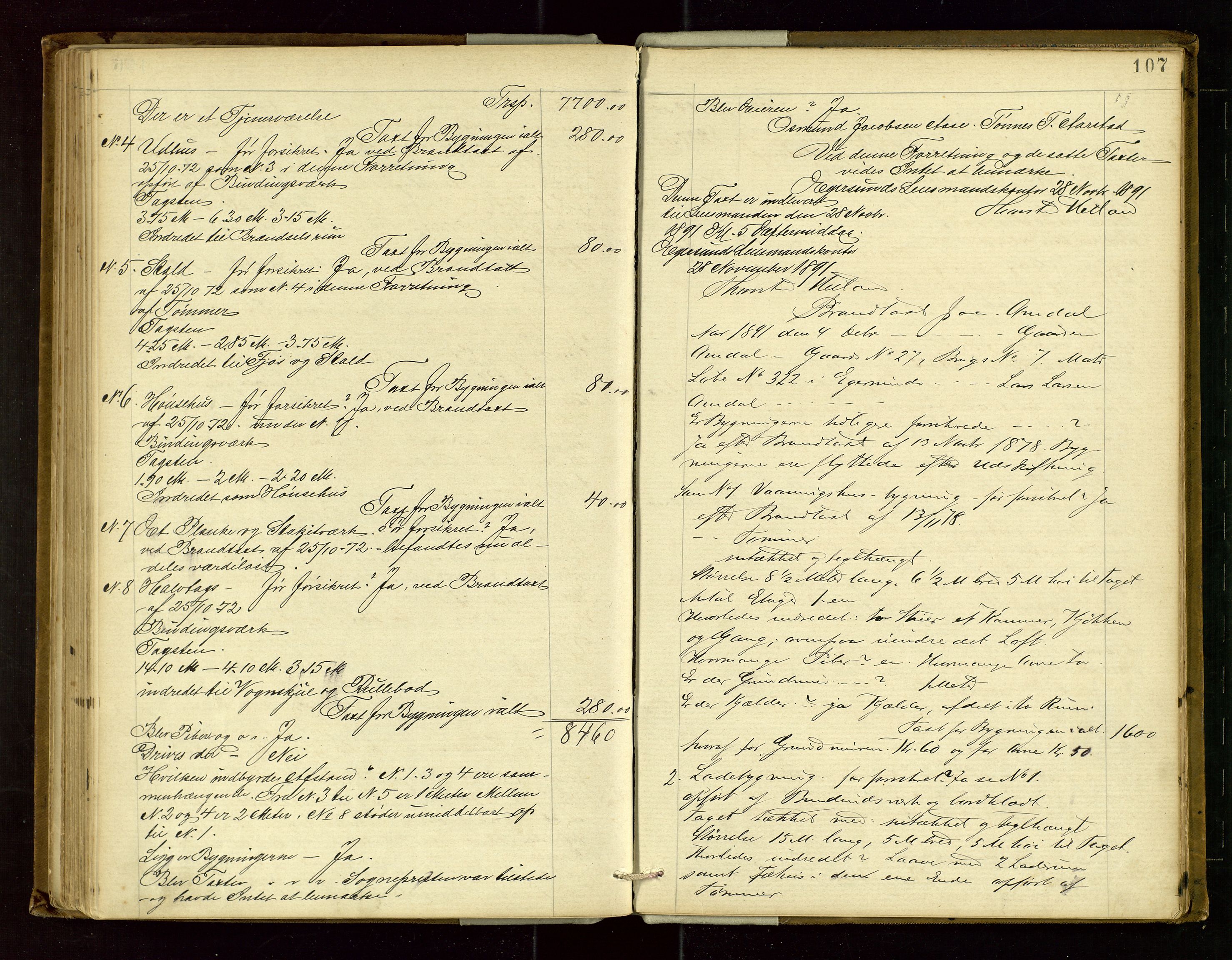 Eigersund lensmannskontor, SAST/A-100171/Goa/L0003: "Brandtaxations-protokol", 1876-1893, p. 106b-107a