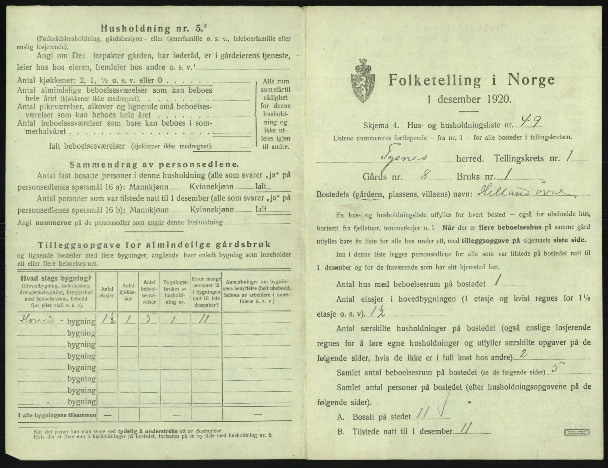 SAB, 1920 census for Tysnes, 1920, p. 154