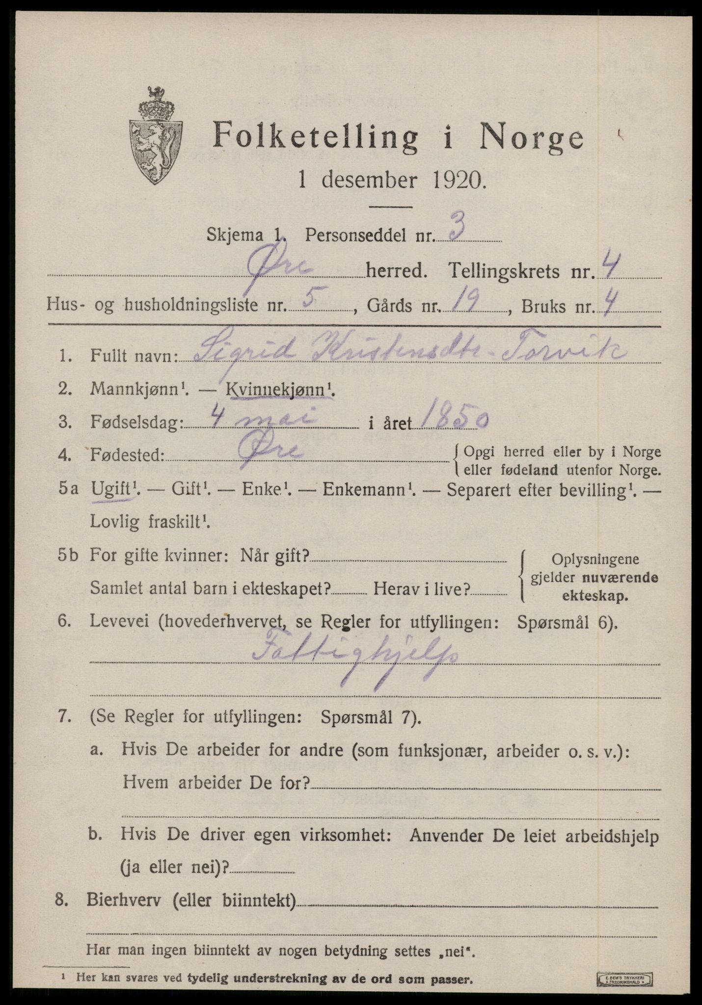 SAT, 1920 census for Øre, 1920, p. 2099