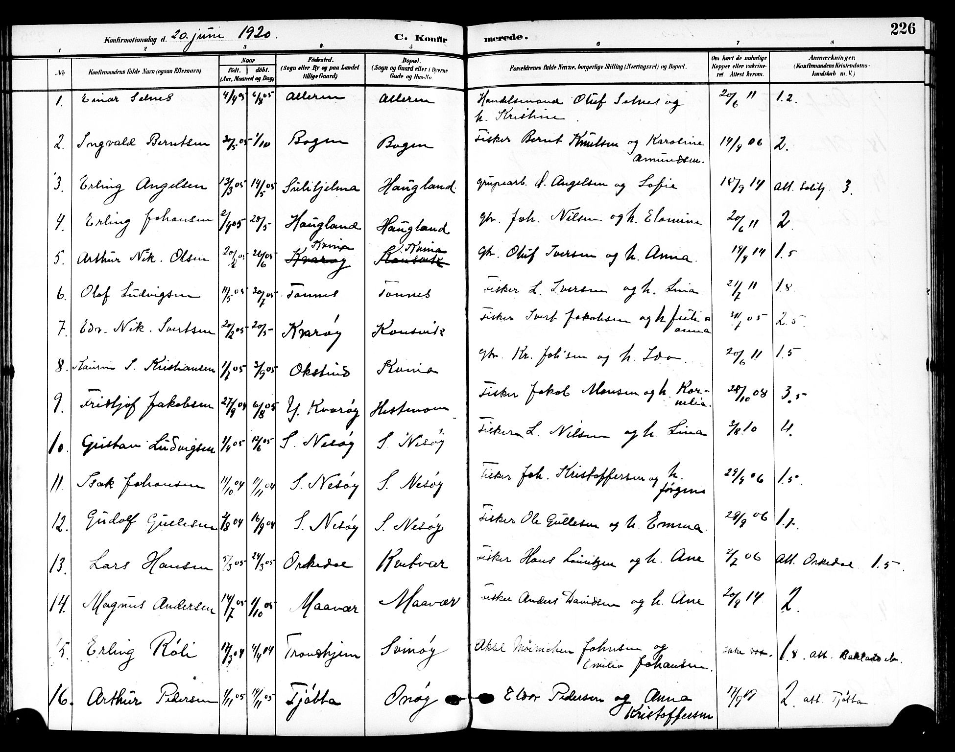 Ministerialprotokoller, klokkerbøker og fødselsregistre - Nordland, SAT/A-1459/839/L0569: Parish register (official) no. 839A06, 1903-1922, p. 226