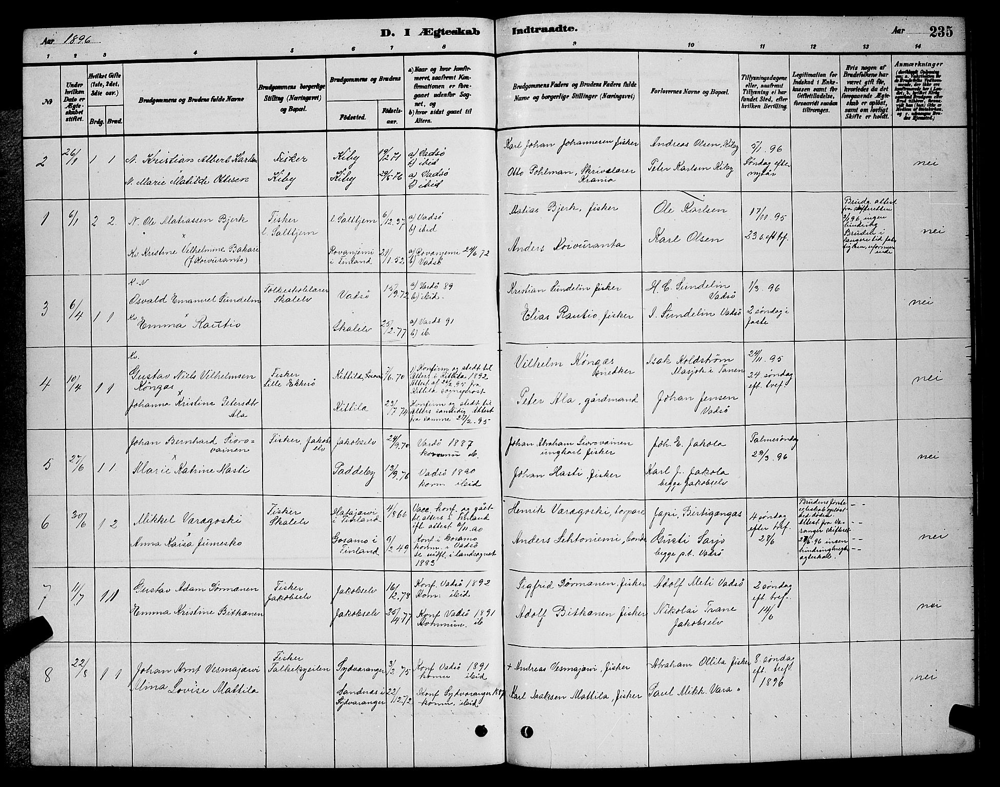 Vadsø sokneprestkontor, SATØ/S-1325/H/Hb/L0003klokker: Parish register (copy) no. 3, 1881-1901, p. 235