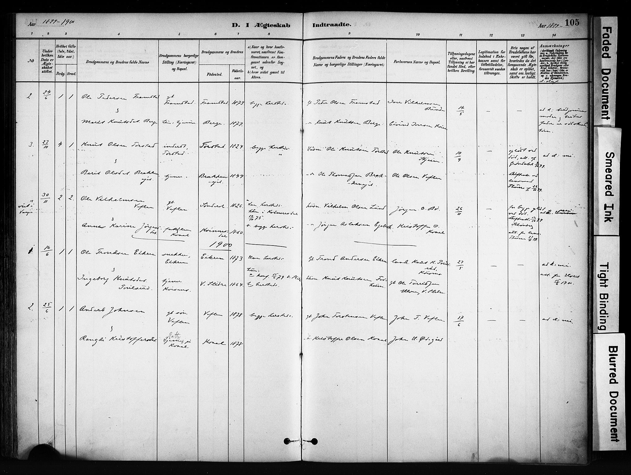 Vang prestekontor, Valdres, SAH/PREST-140/H/Ha/L0009: Parish register (official) no. 9, 1882-1914, p. 105