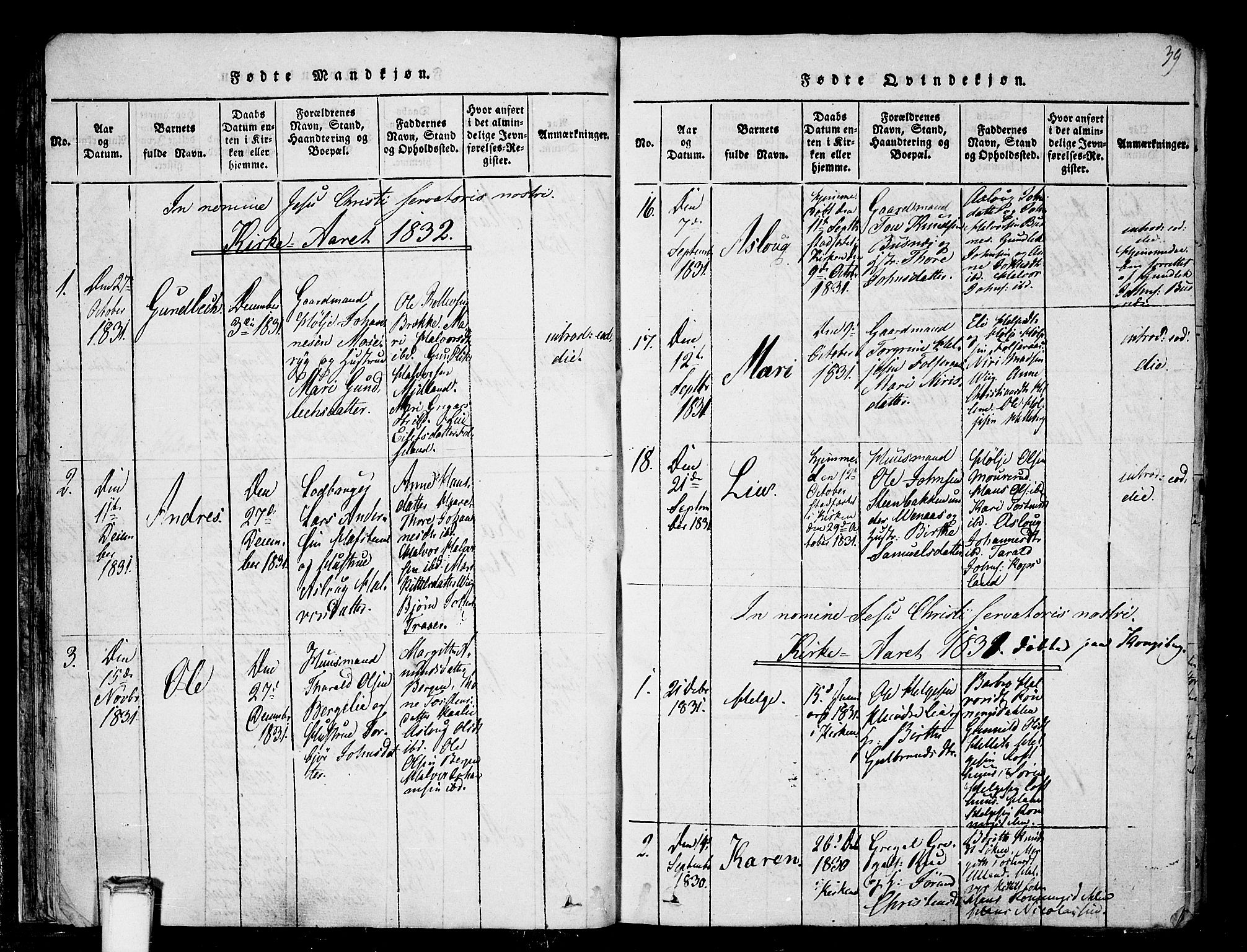 Gransherad kirkebøker, SAKO/A-267/F/Fa/L0001: Parish register (official) no. I 1, 1815-1843, p. 39