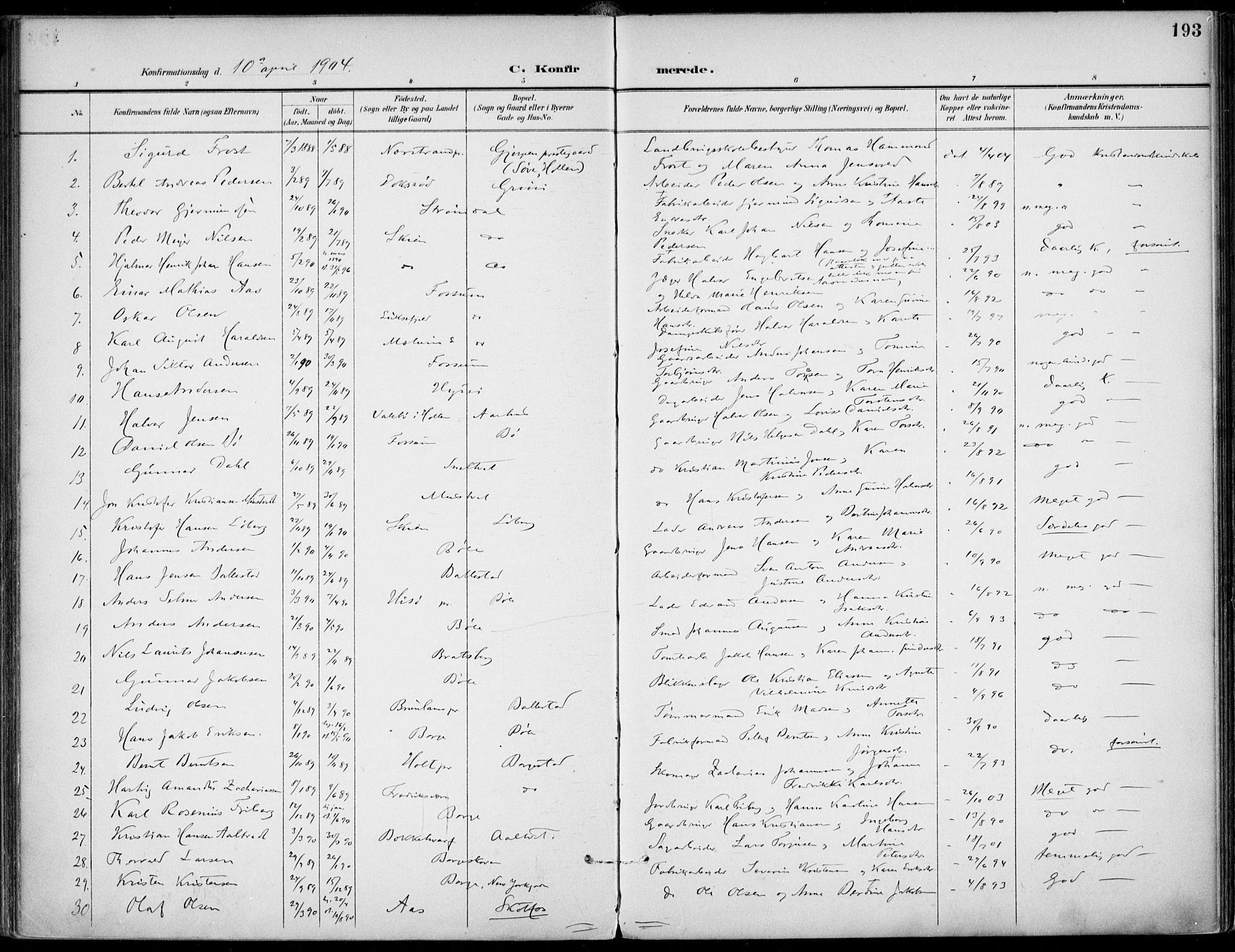 Gjerpen kirkebøker, SAKO/A-265/F/Fa/L0011: Parish register (official) no. I 11, 1896-1904, p. 193