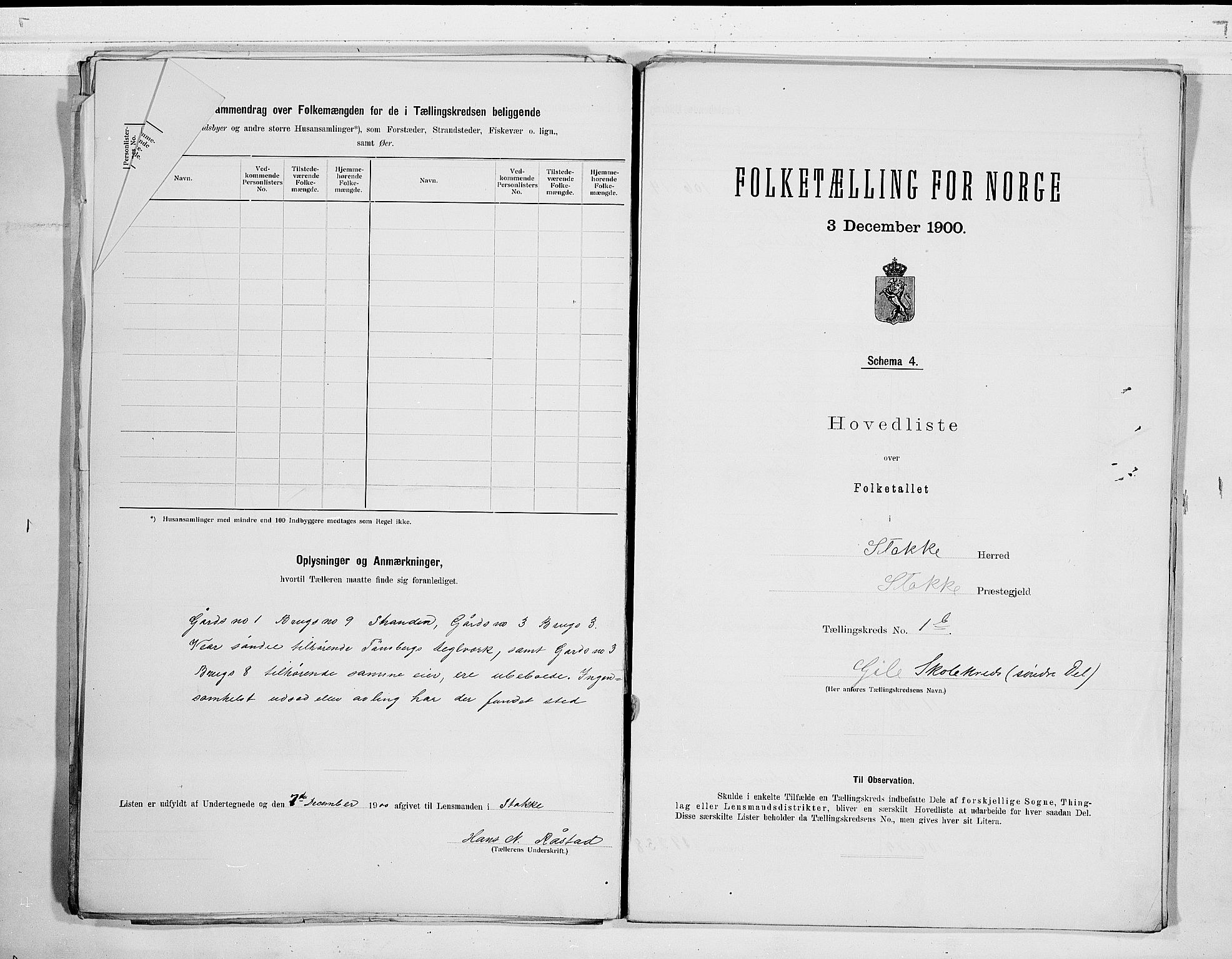 RA, 1900 census for Stokke, 1900, p. 6