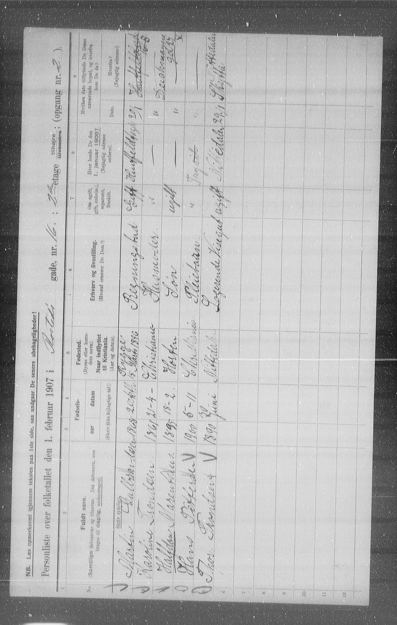 OBA, Municipal Census 1907 for Kristiania, 1907, p. 43163