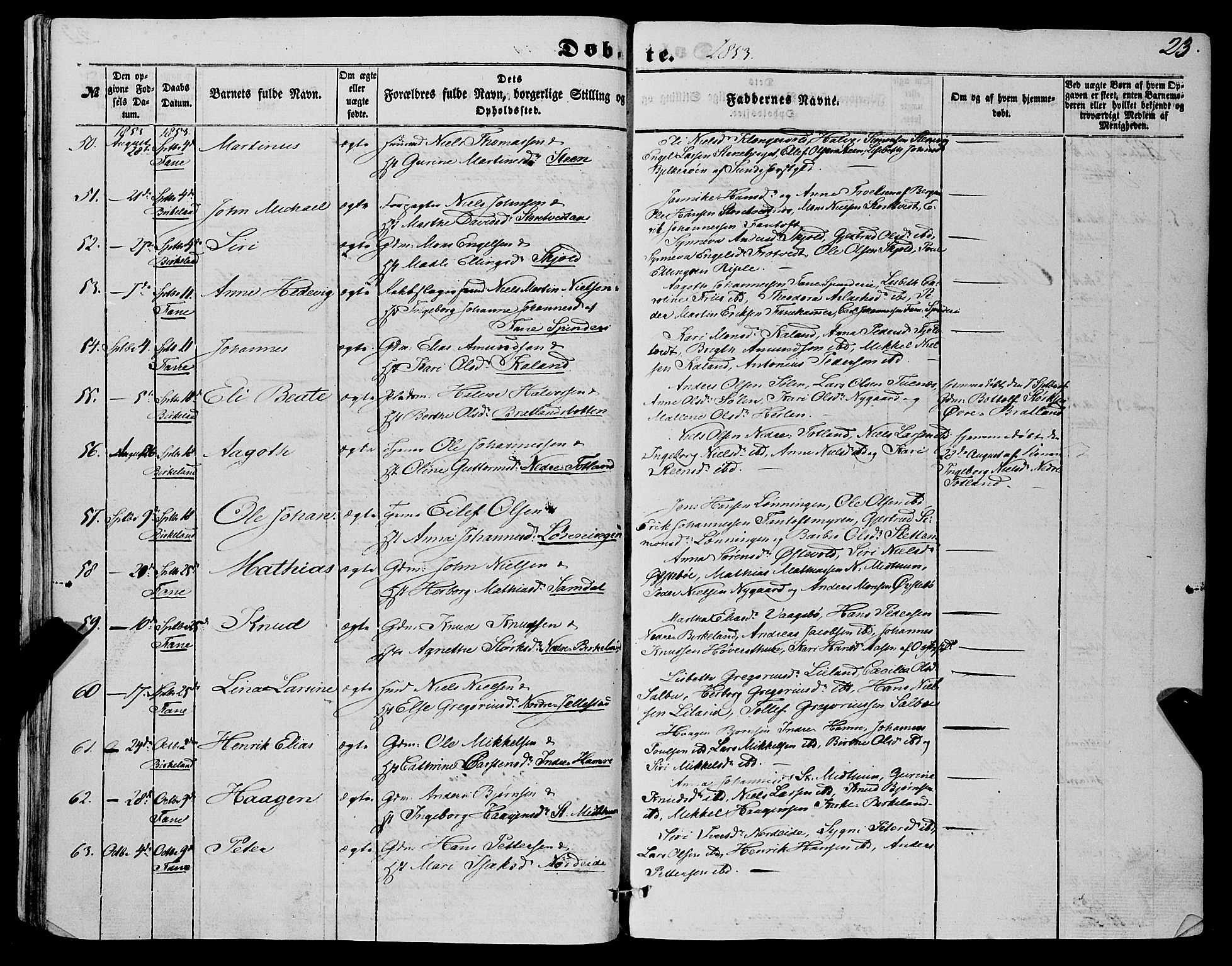 Fana Sokneprestembete, AV/SAB-A-75101/H/Haa/Haaa/L0011: Parish register (official) no. A 11, 1851-1862, p. 23