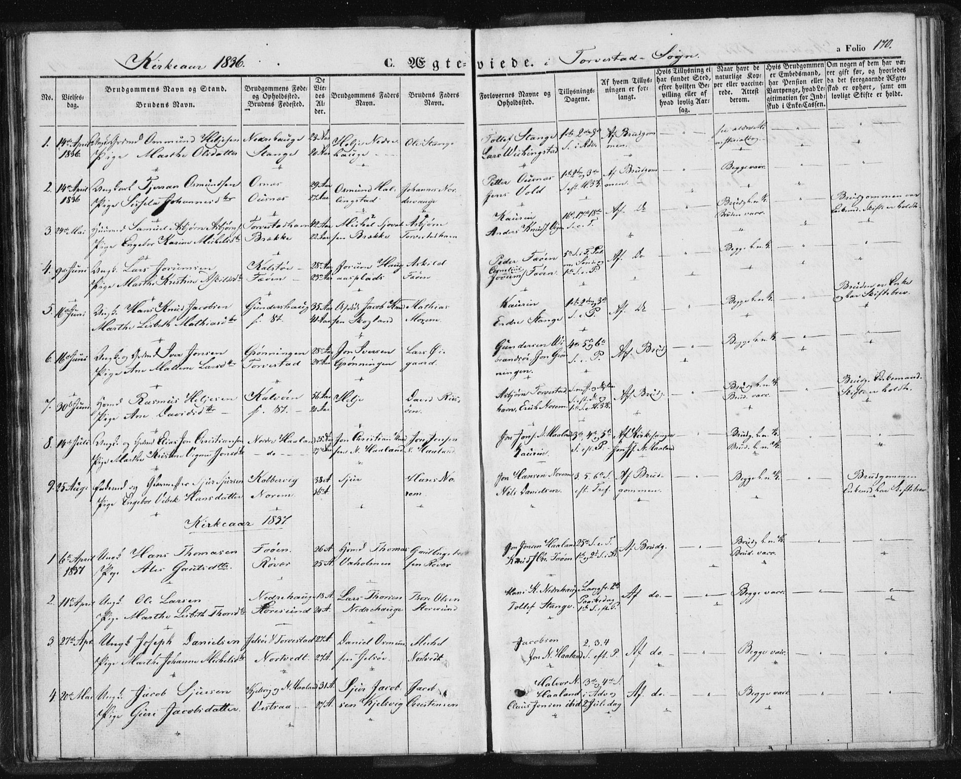 Torvastad sokneprestkontor, SAST/A -101857/H/Ha/Haa/L0005: Parish register (official) no. A 5, 1836-1847, p. 170