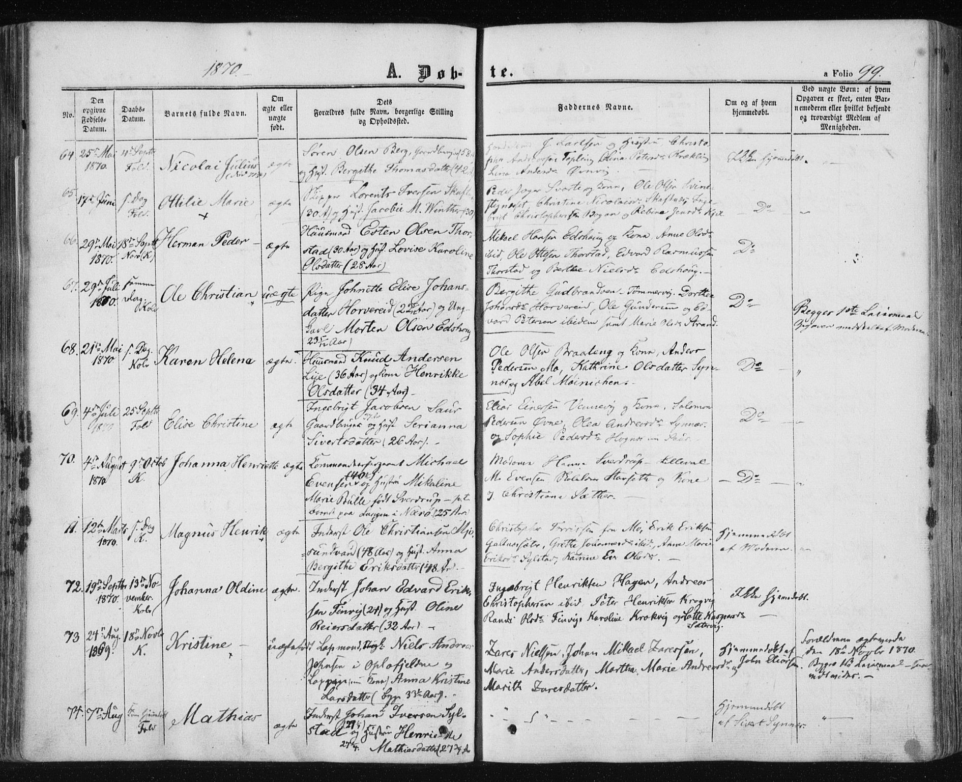 Ministerialprotokoller, klokkerbøker og fødselsregistre - Nord-Trøndelag, SAT/A-1458/780/L0641: Parish register (official) no. 780A06, 1857-1874, p. 99