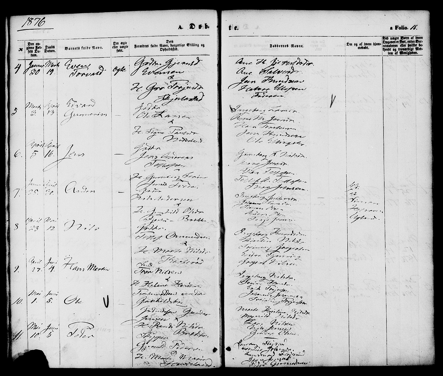 Austre Moland sokneprestkontor, AV/SAK-1111-0001/F/Fa/Faa/L0009: Parish register (official) no. A 9, 1869-1879, p. 18