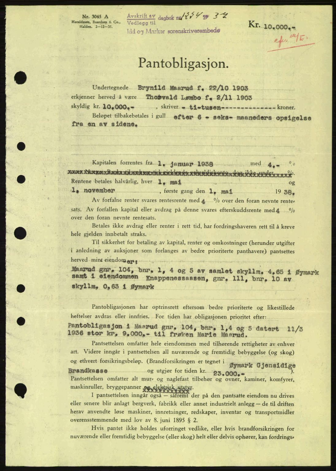 Idd og Marker sorenskriveri, AV/SAO-A-10283/G/Gb/Gbc/L0001: Mortgage book no. B1-3, 1936-1939, Diary no: : 1224/1937