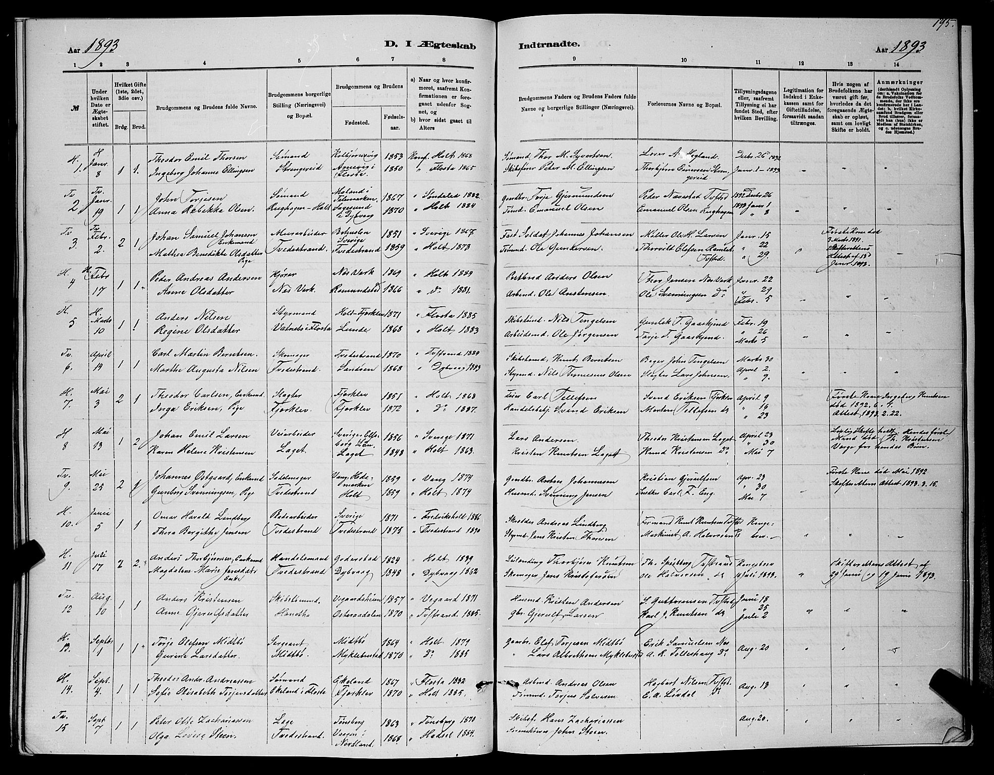 Holt sokneprestkontor, AV/SAK-1111-0021/F/Fb/L0010: Parish register (copy) no. B 10, 1883-1896, p. 195