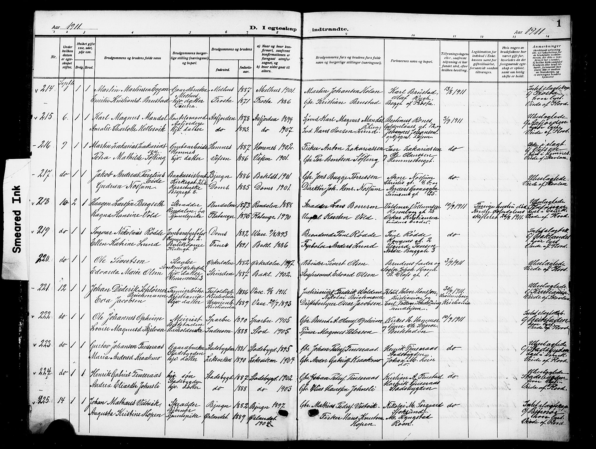 Ministerialprotokoller, klokkerbøker og fødselsregistre - Sør-Trøndelag, SAT/A-1456/601/L0097: Parish register (copy) no. 601C15, 1911-1921, p. 1