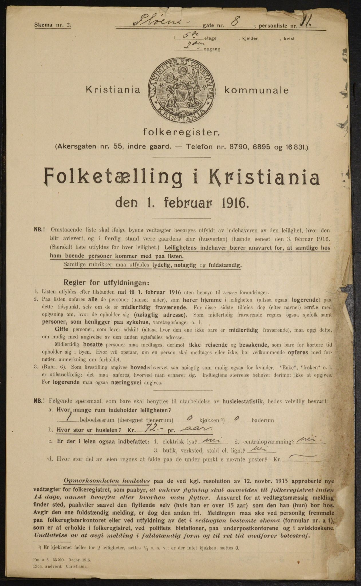 OBA, Municipal Census 1916 for Kristiania, 1916, p. 82865