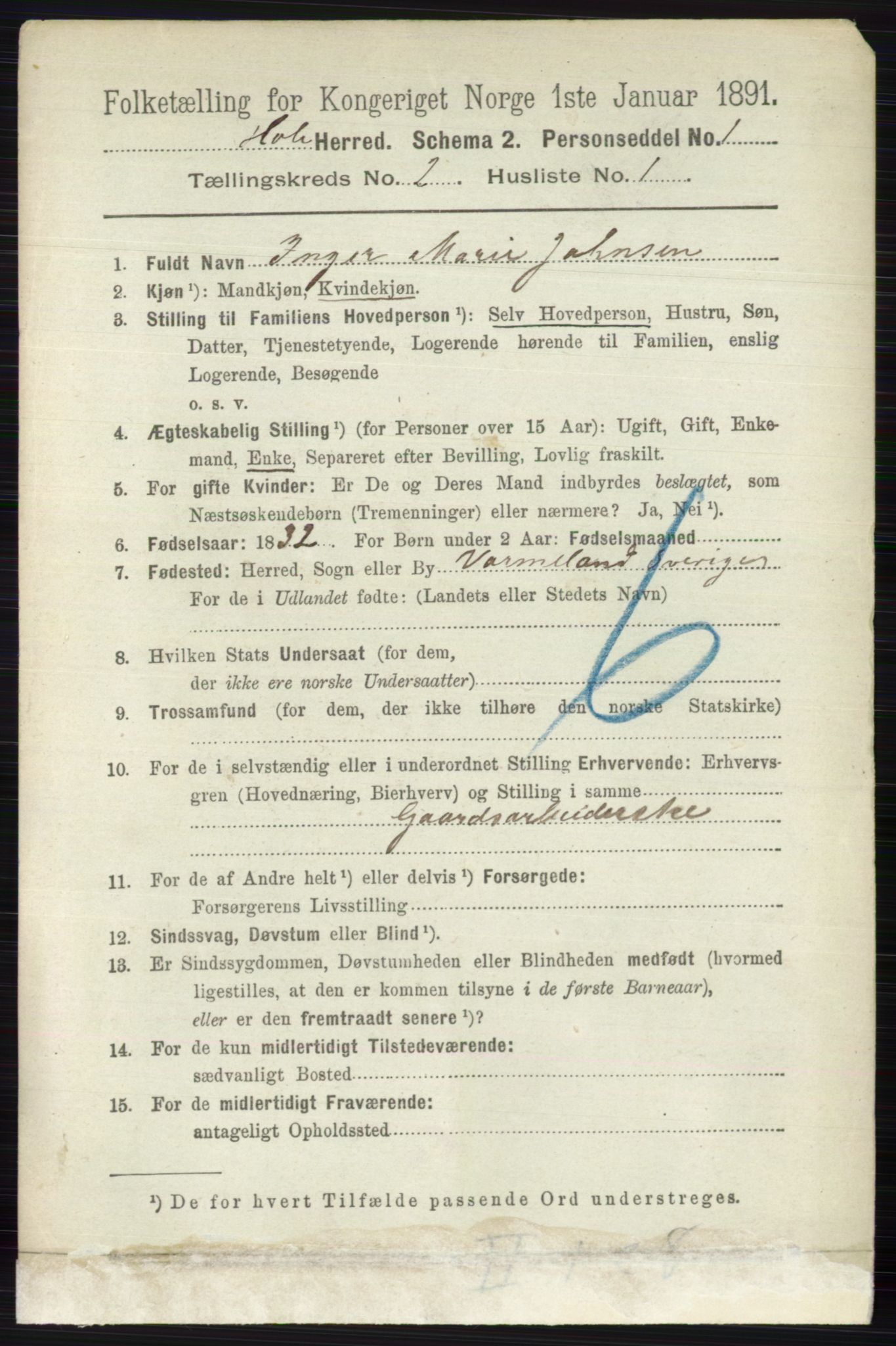 RA, 1891 census for 0612 Hole, 1891, p. 737