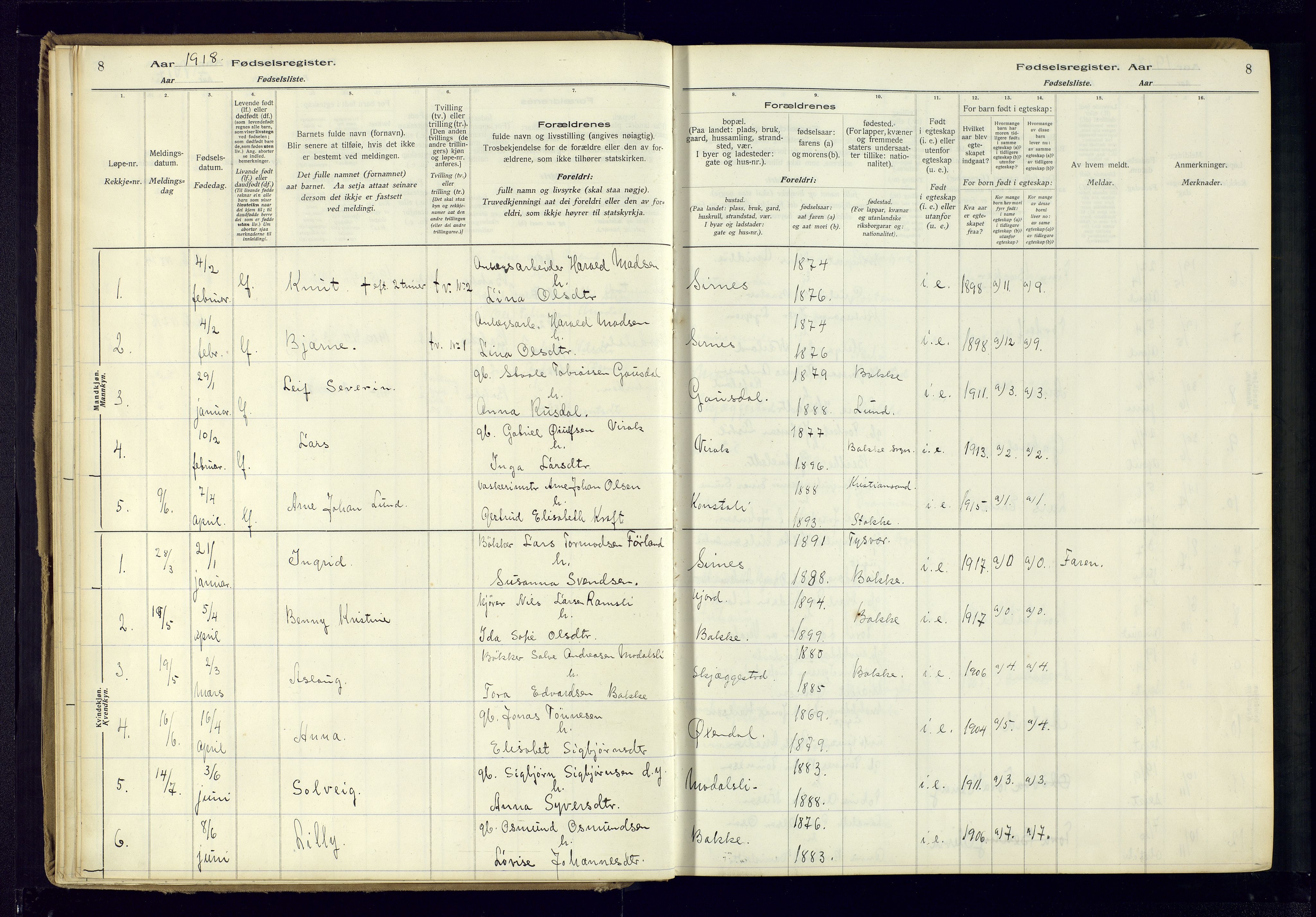 Bakke sokneprestkontor, SAK/1111-0002/J/Ja/L0001: Birth register no. A-VI-18, 1916-1982, p. 8
