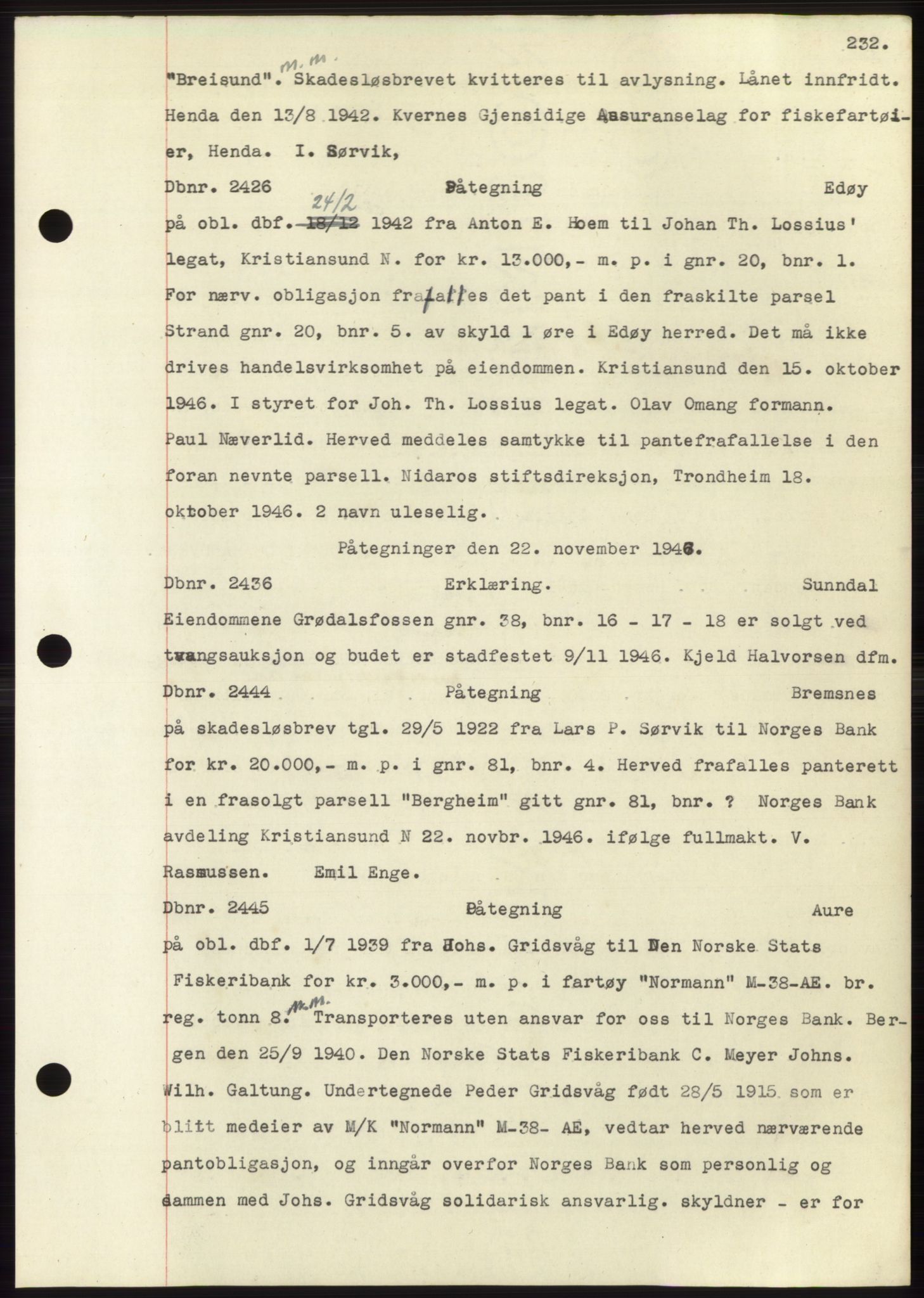 Nordmøre sorenskriveri, AV/SAT-A-4132/1/2/2Ca: Mortgage book no. C82b, 1946-1951, Diary no: : 2426/1946