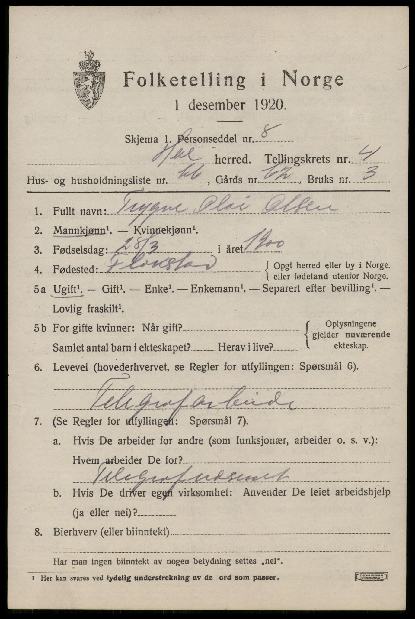 SAT, 1920 census for Hol, 1920, p. 3875