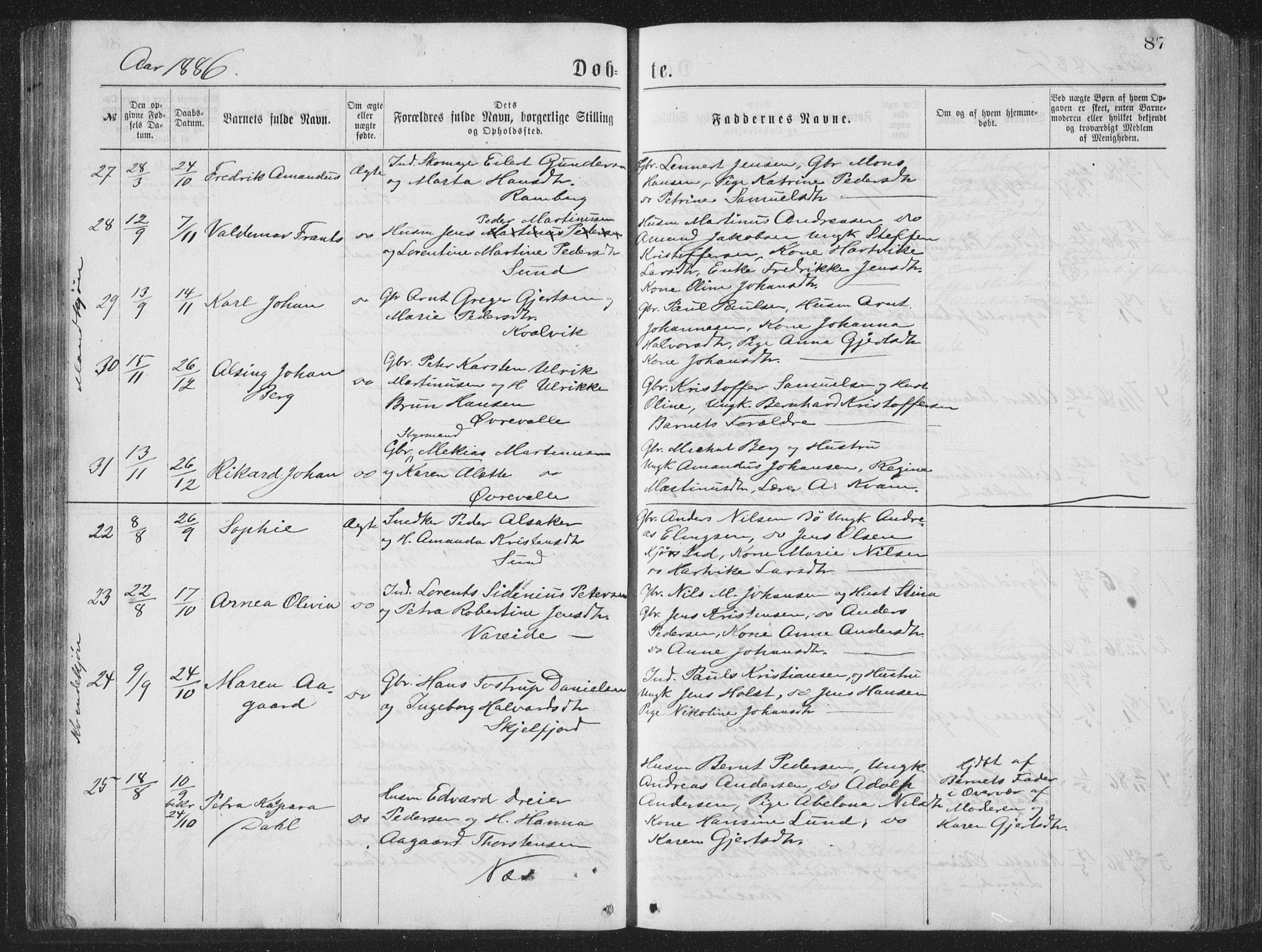Ministerialprotokoller, klokkerbøker og fødselsregistre - Nordland, SAT/A-1459/885/L1213: Parish register (copy) no. 885C02, 1874-1892, p. 87